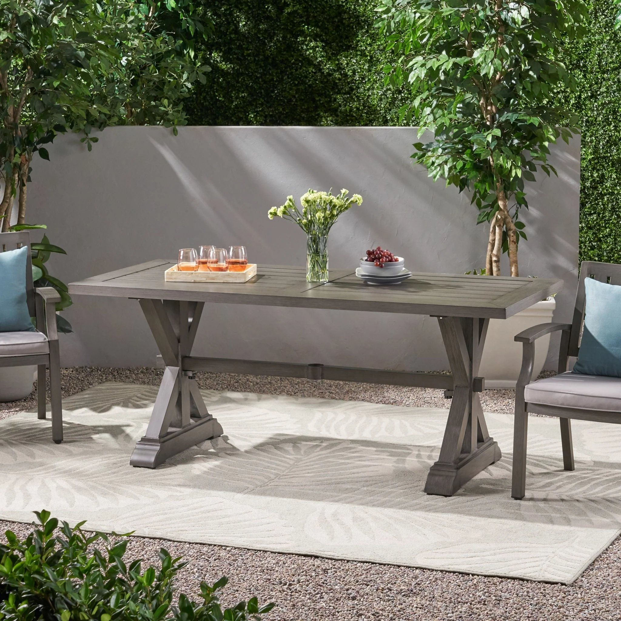 Modern Outdoor Dining Table With X Shaped Legs, Umbrella Hole - Image 7