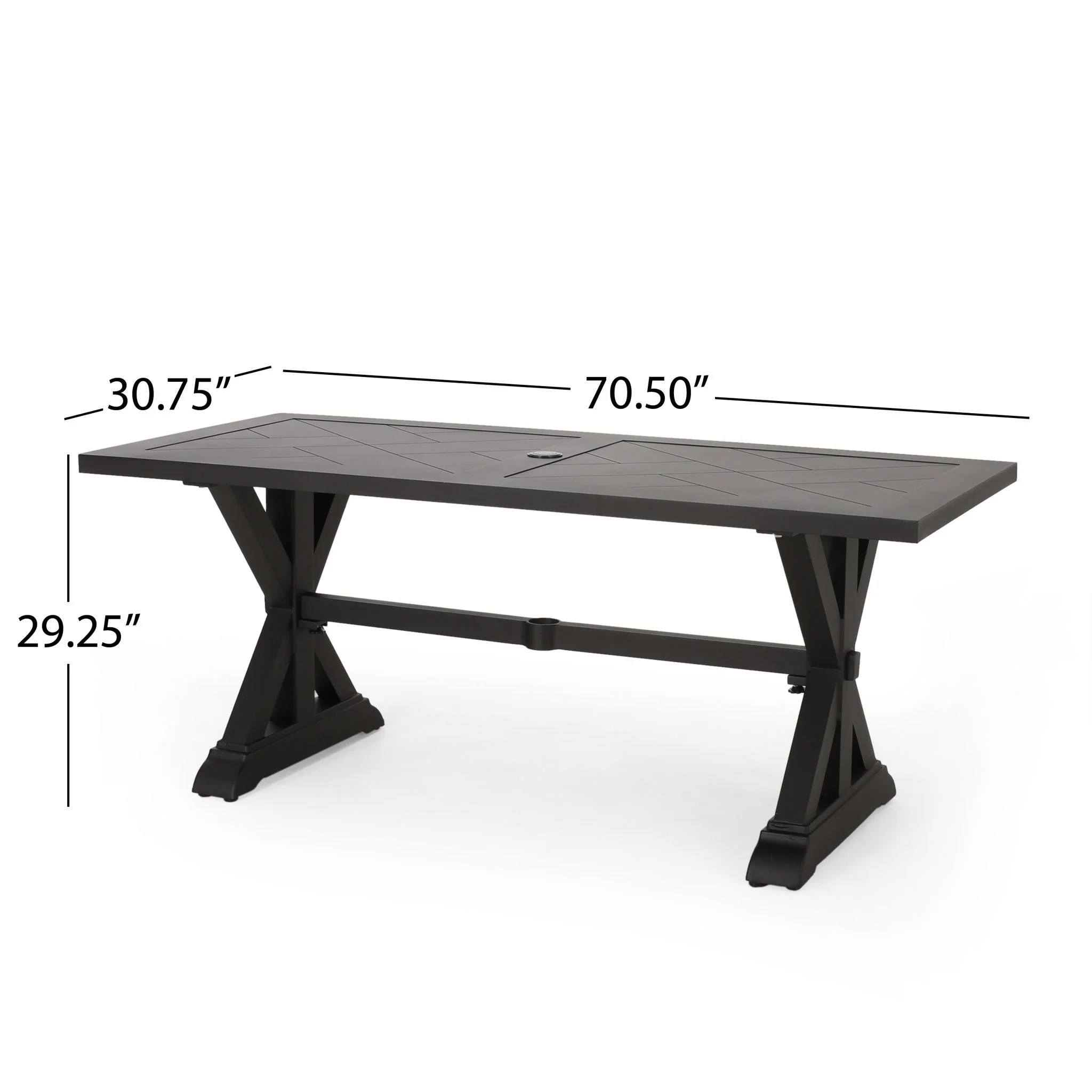 Modern Outdoor Dining Table With X Shaped Legs, Umbrella Hole - Image 8