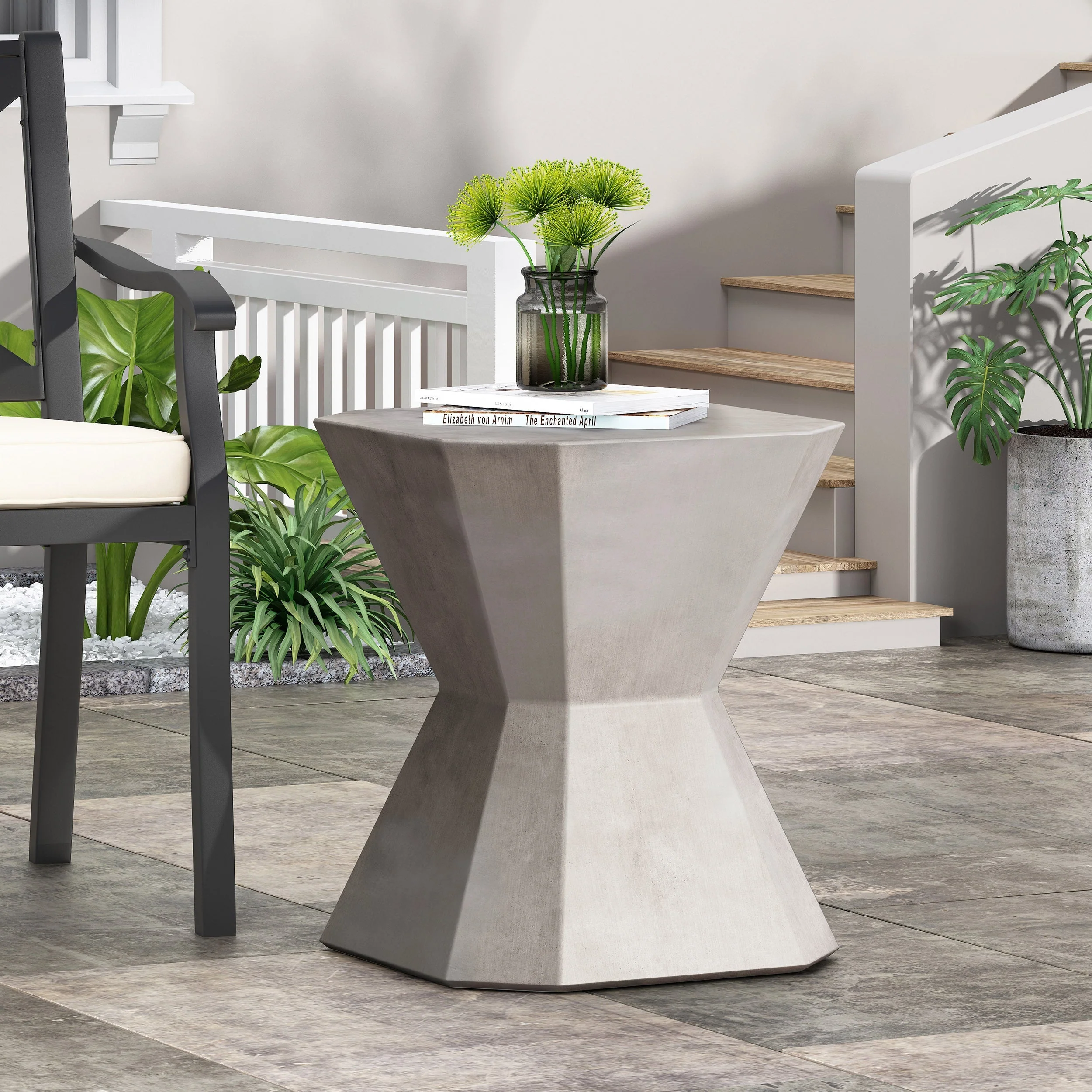 Modern Outdoor Lightweight Concrete Side Table in Natural Color - Image 2