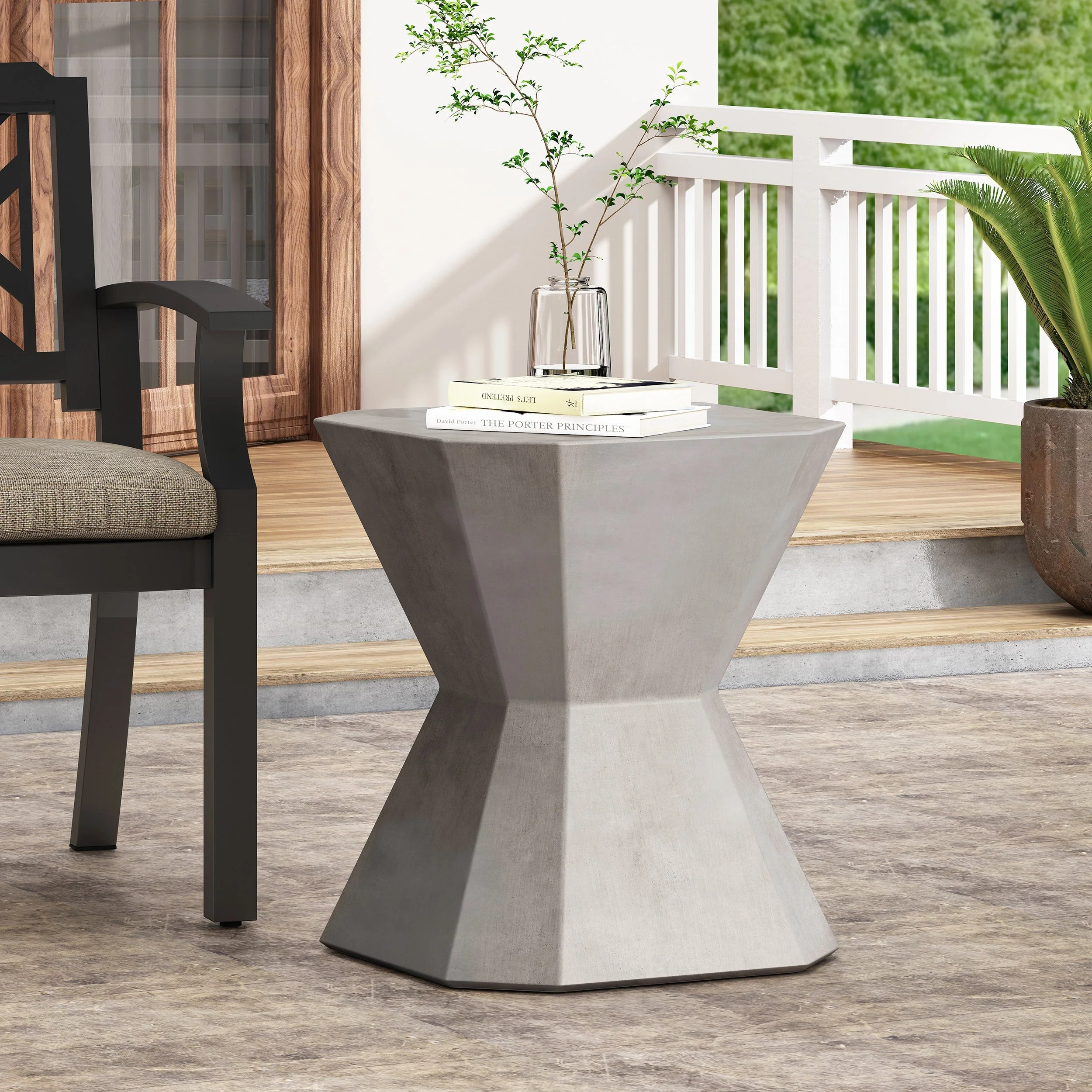Modern Outdoor Lightweight Concrete Side Table in Natural Color - Image 4