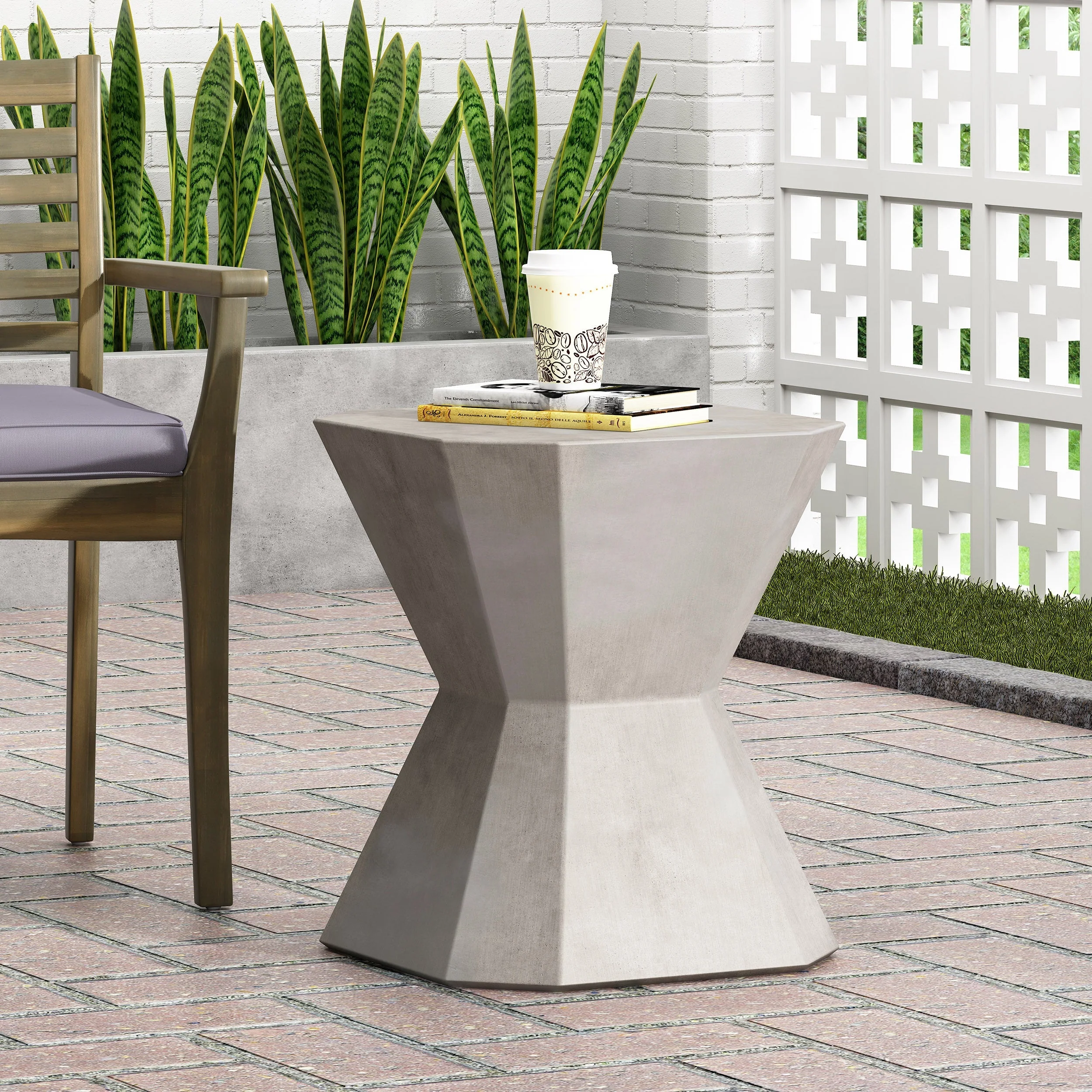 Modern Outdoor Lightweight Concrete Side Table in Natural Color - Image 5