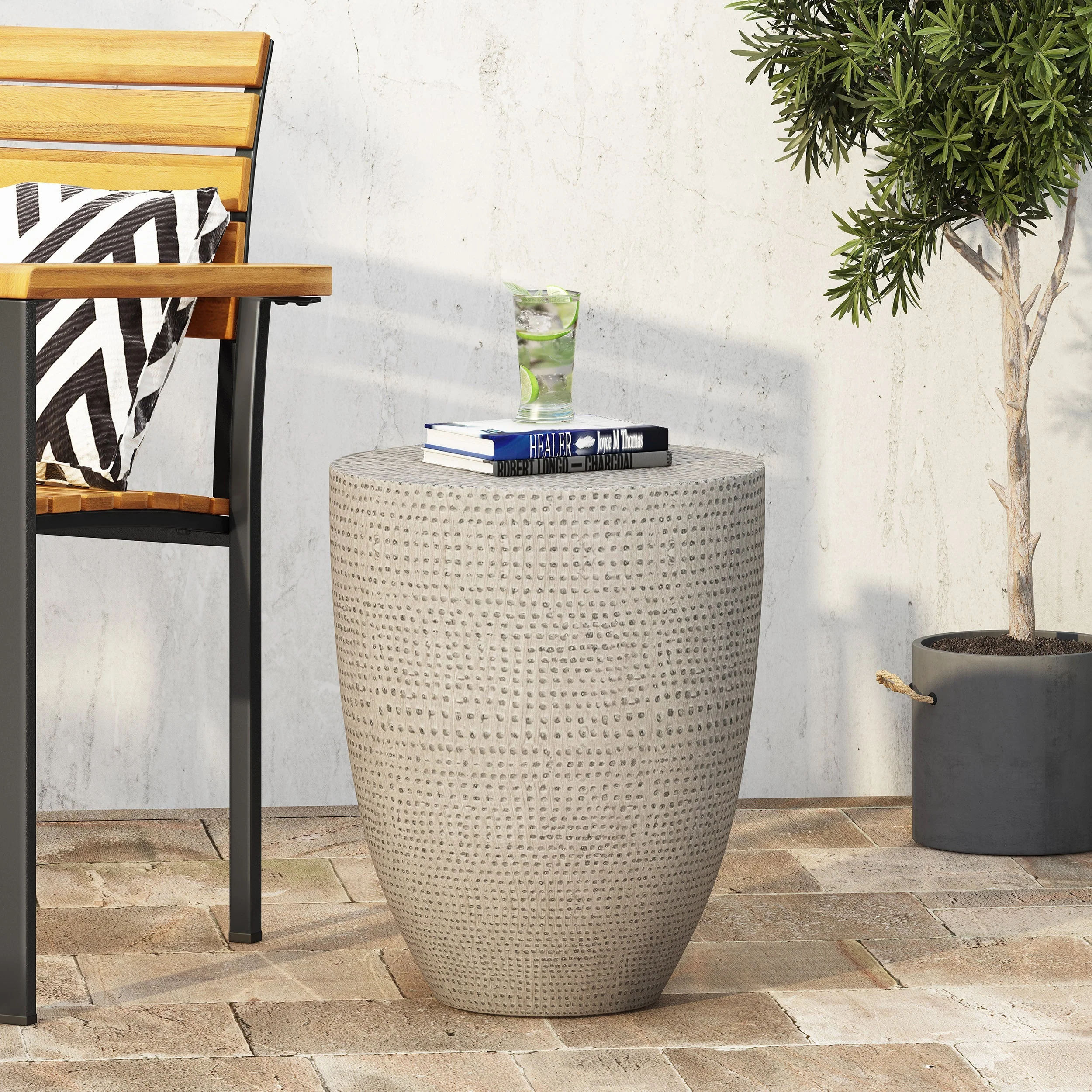 Modern Outdoor Lightweight Concrete Side Table with Natural Finish - Image 2