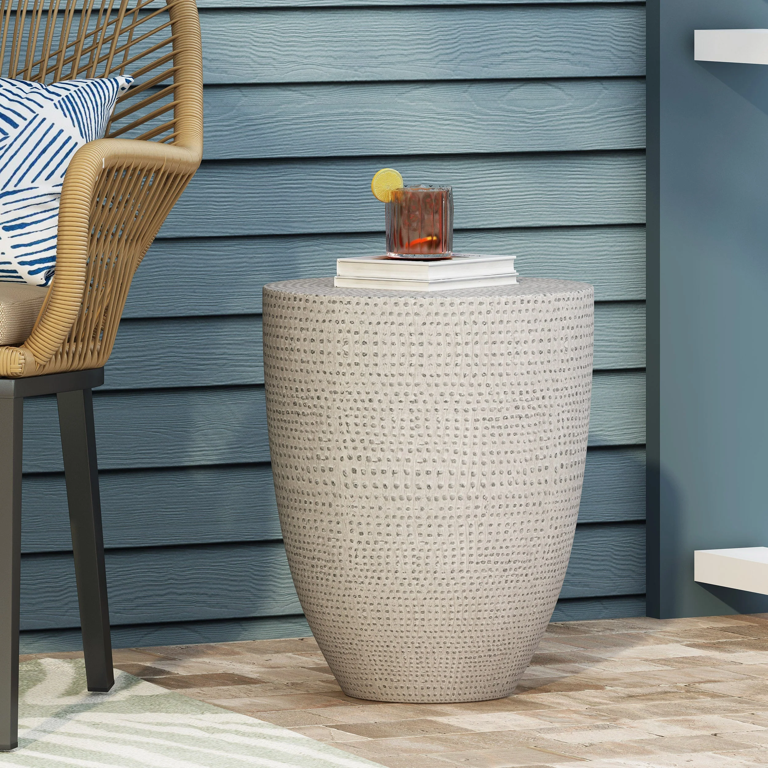 Modern Outdoor Lightweight Concrete Side Table with Natural Finish - Image 4