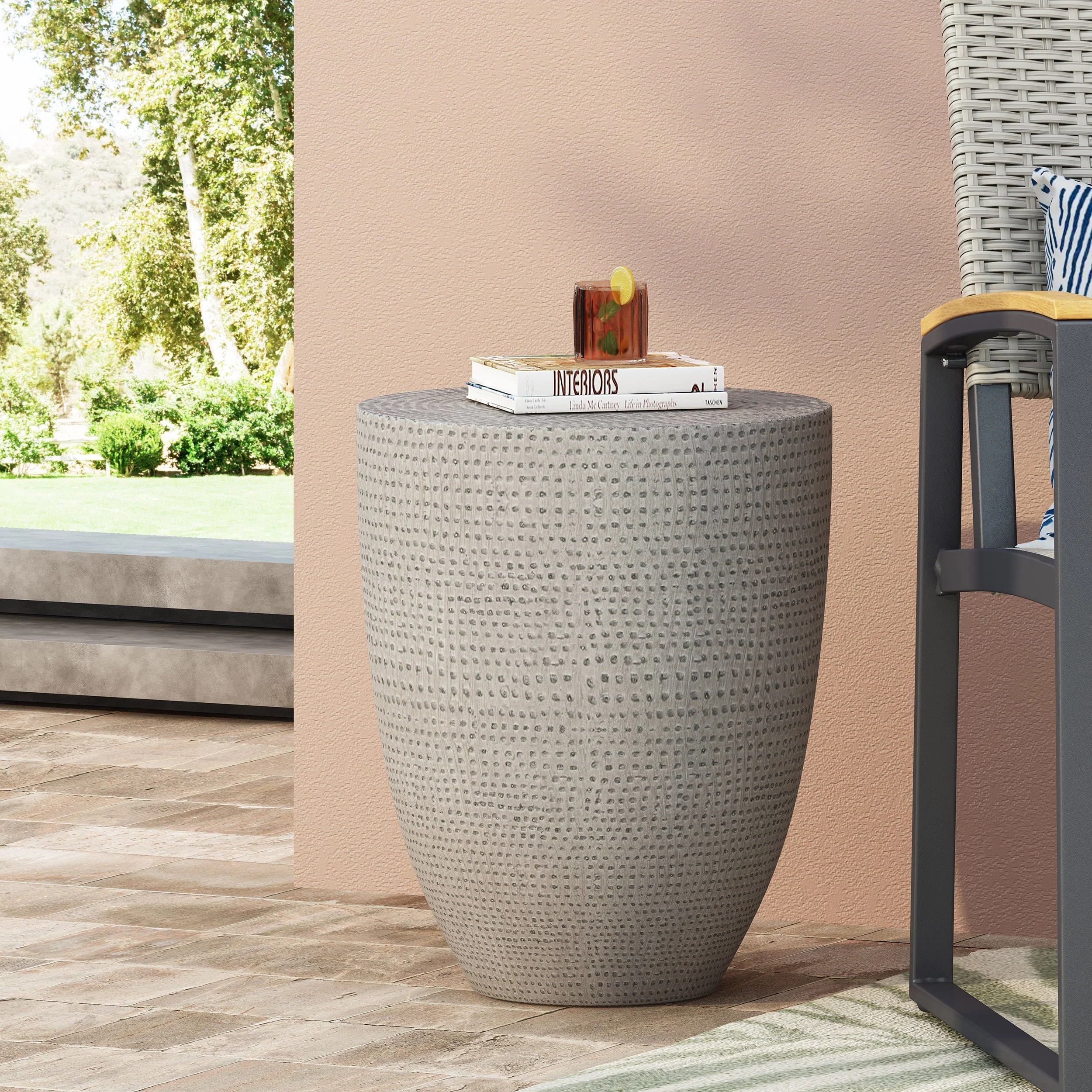 Modern Outdoor Lightweight Concrete Side Table with Natural Finish - Image 5