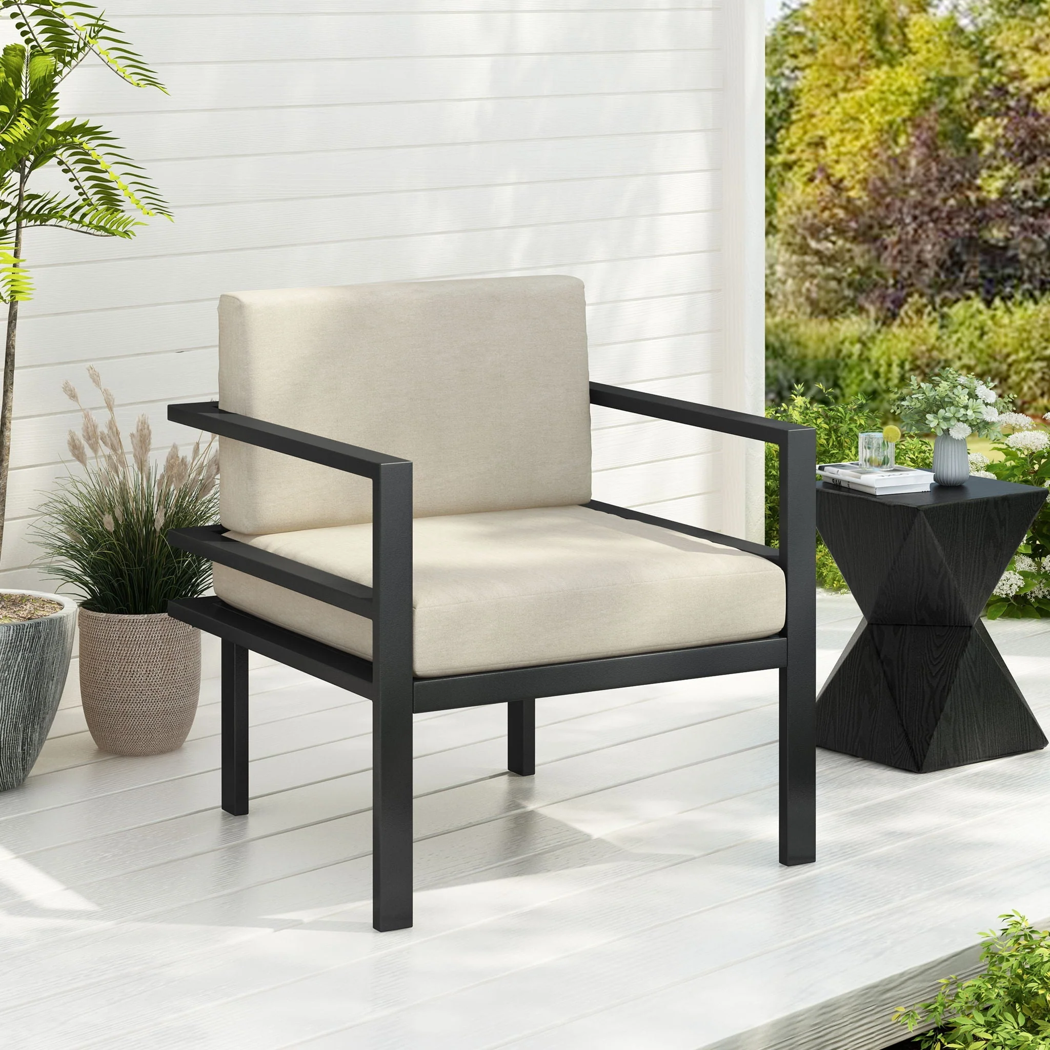 Modern Outdoor Lounge Chair With Aluminum Frame And Weather Resistant Cushions - Image 3