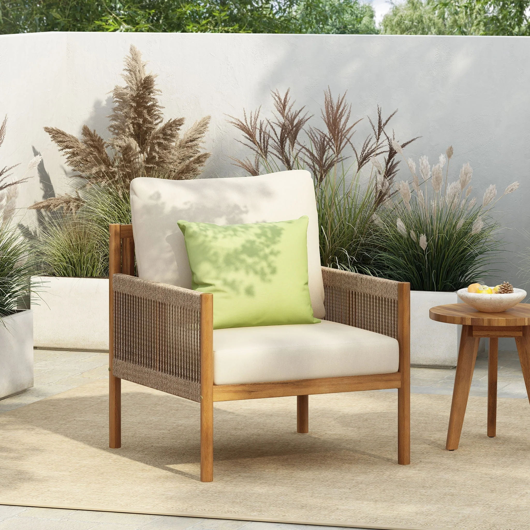 Modern Outdoor Woven Lounge Chair With Solid Wood Frame - Teak - Image 2