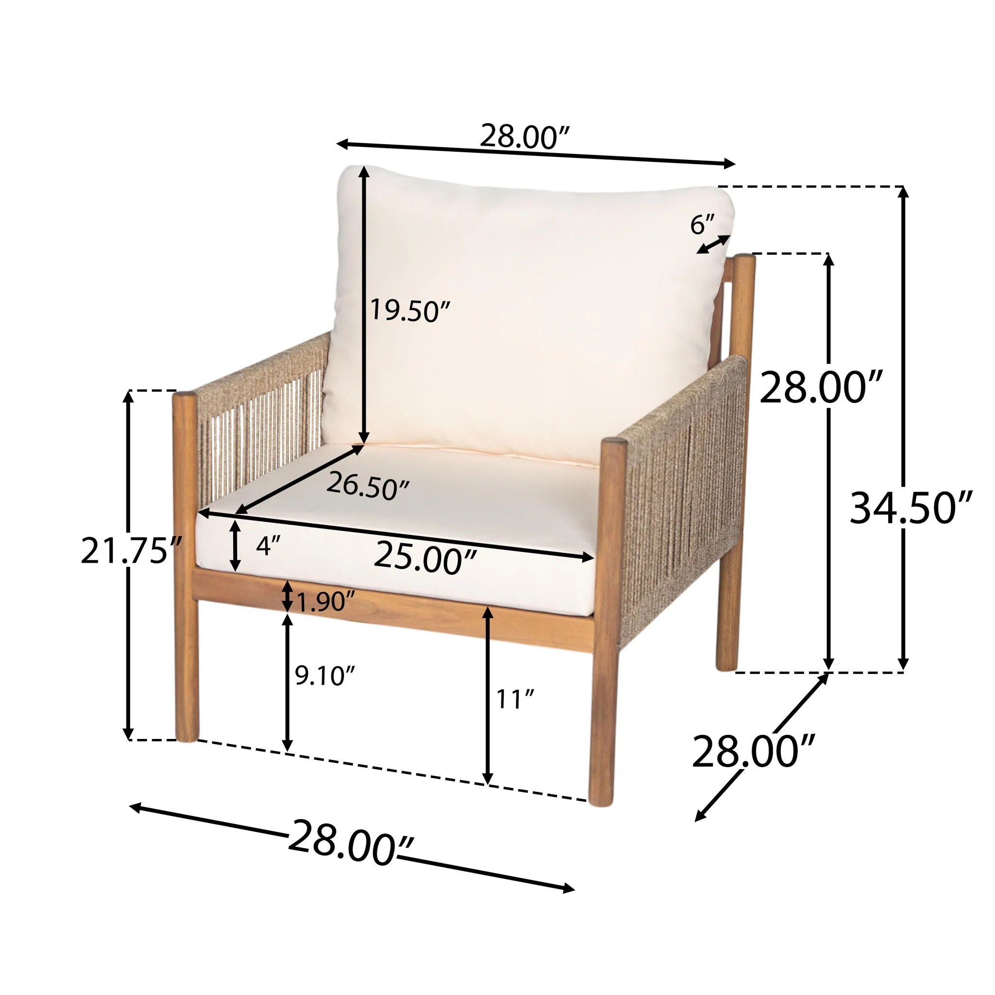 Modern Outdoor Woven Lounge Chair With Solid Wood Frame - Teak - Image 3