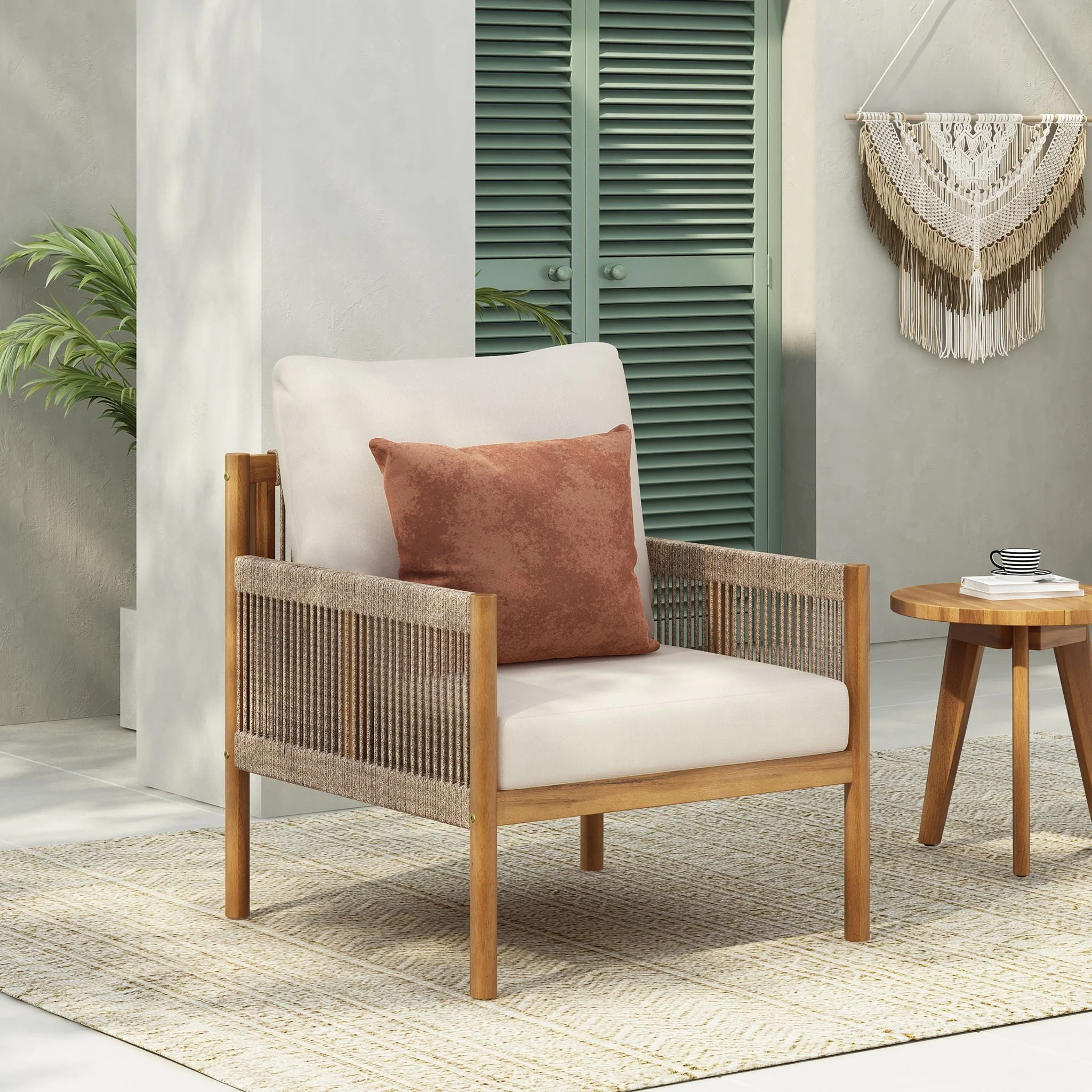 Modern Outdoor Woven Lounge Chair With Solid Wood Frame - Teak - Image 4