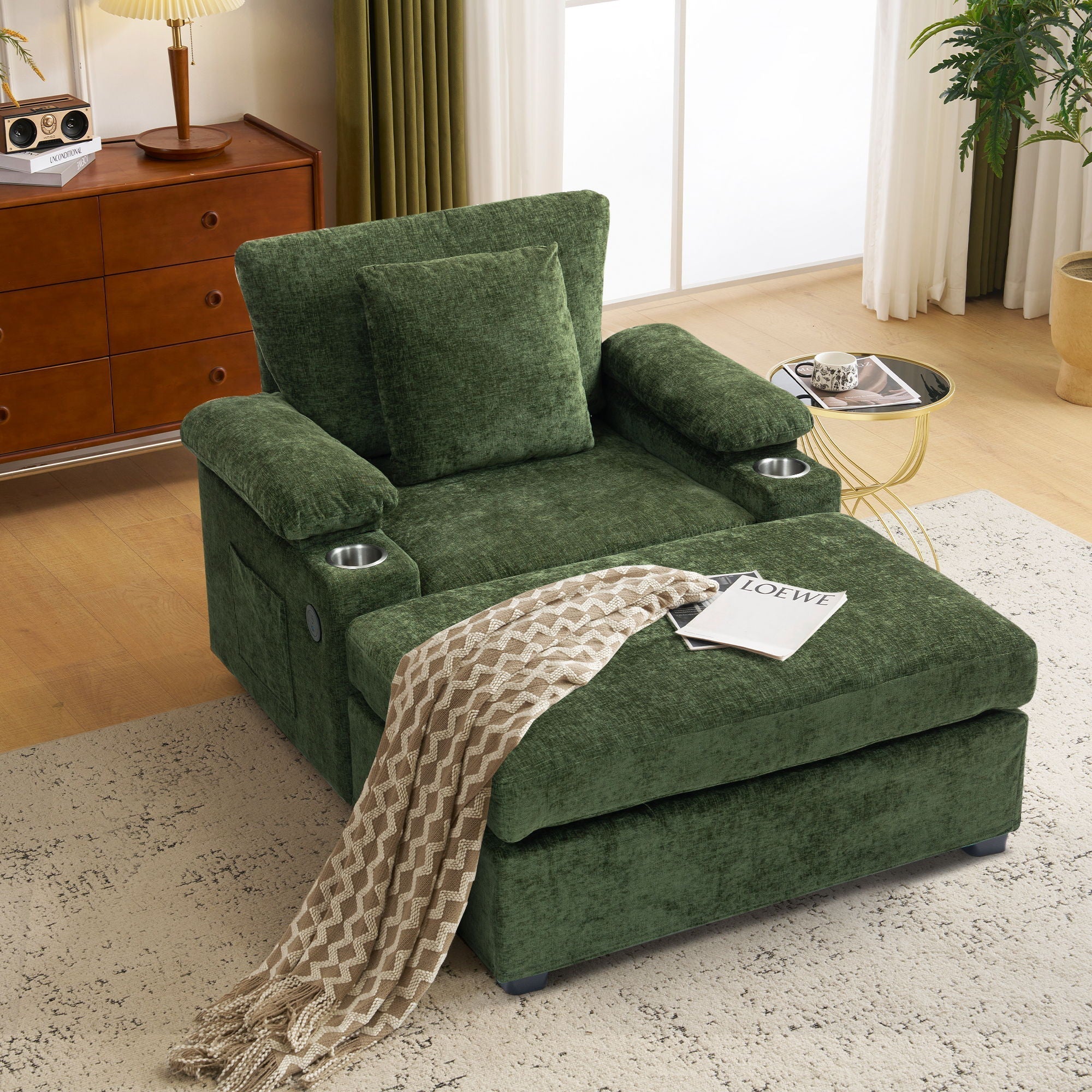Modern Oversized Chair With Ottoman, Cupholders And USB Charging Ports - Image 10