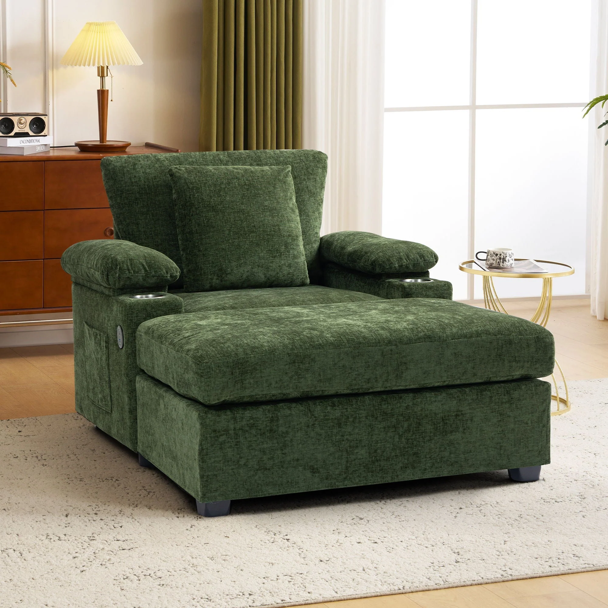 Modern Oversized Chair With Ottoman, Cupholders And USB Charging Ports - Image 6