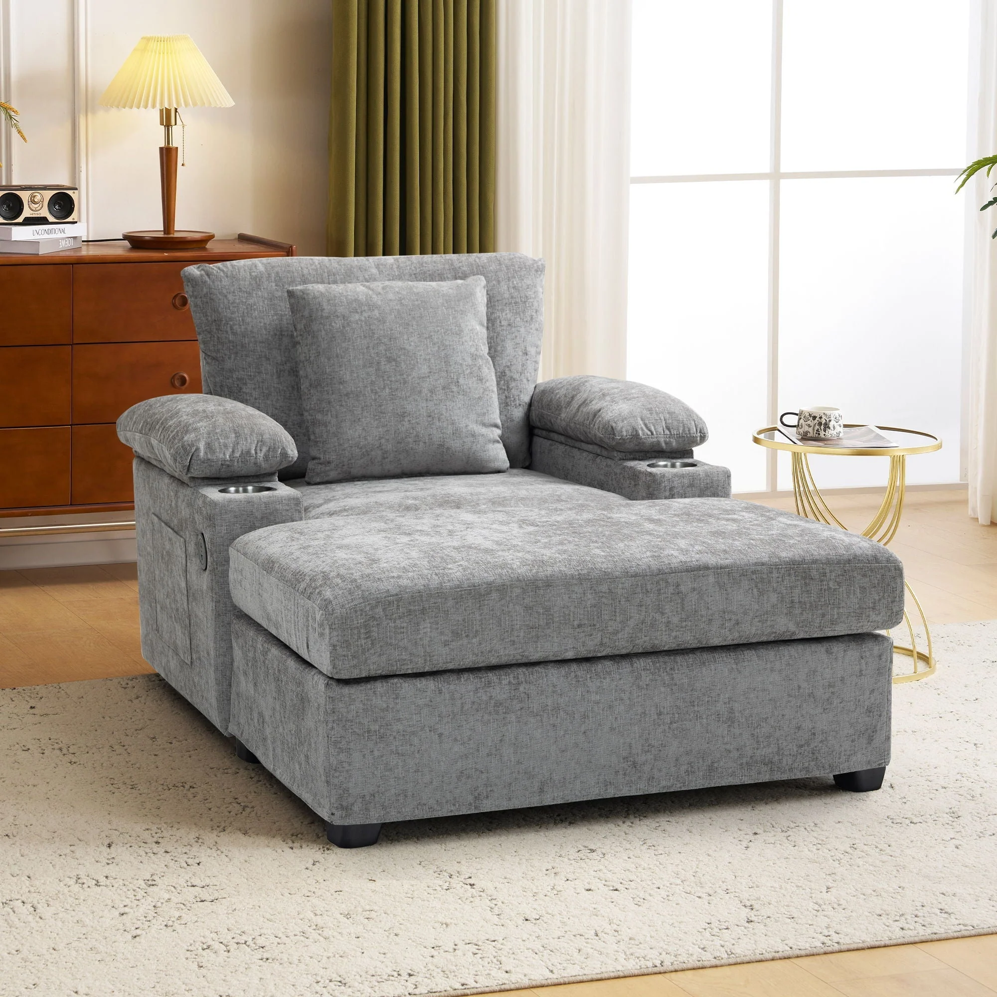 Modern Oversized Chair With Ottoman, Cupholders And USB Charging Ports - Image 7