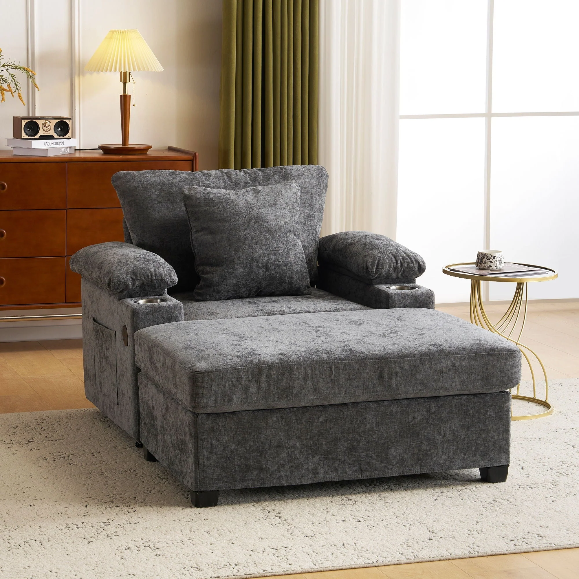 Modern Oversized Chair With Ottoman, Cupholders And USB Charging Ports - Image 9