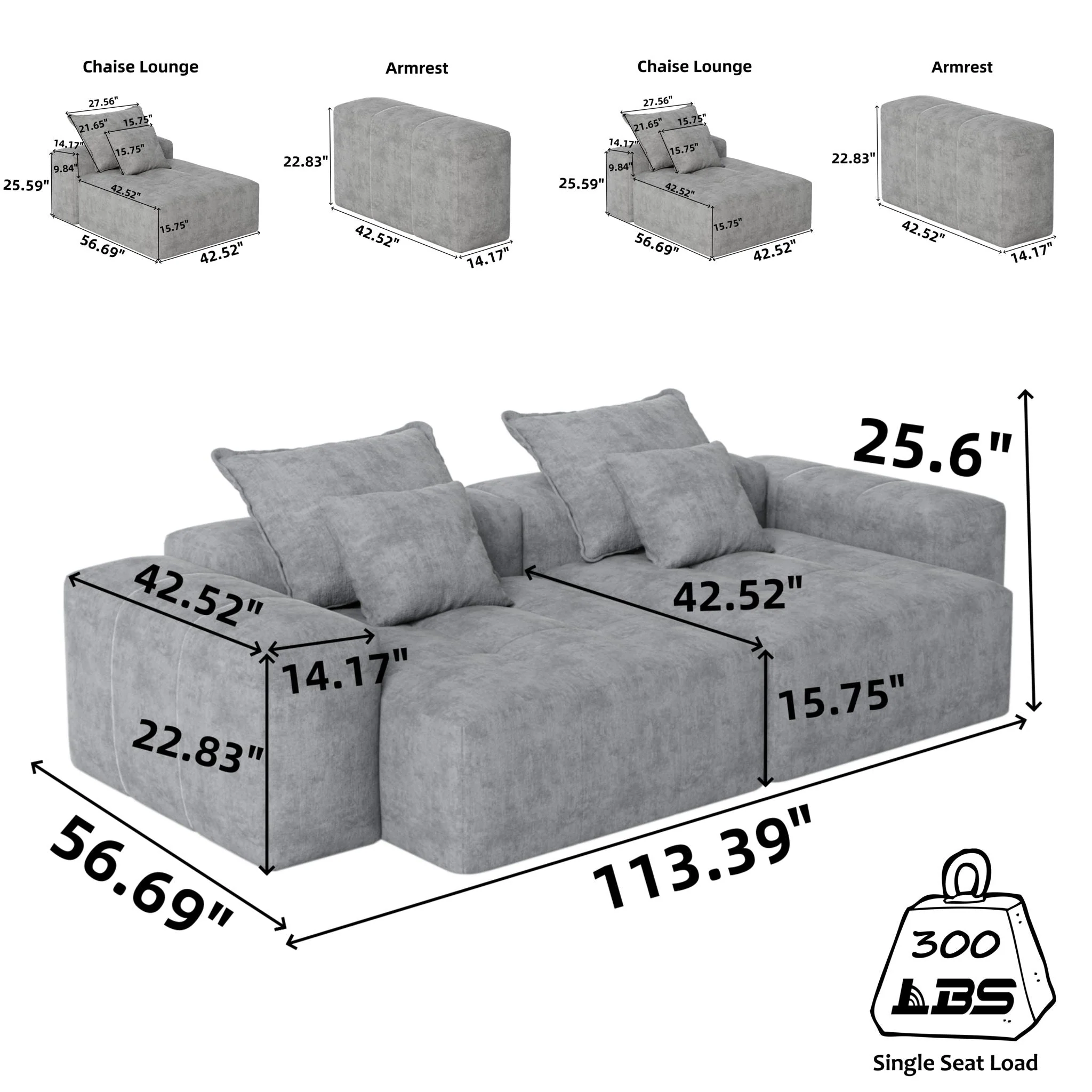 Modern Oversized Diy Combination Modular Sectional Sofa With Pillows - Image 43