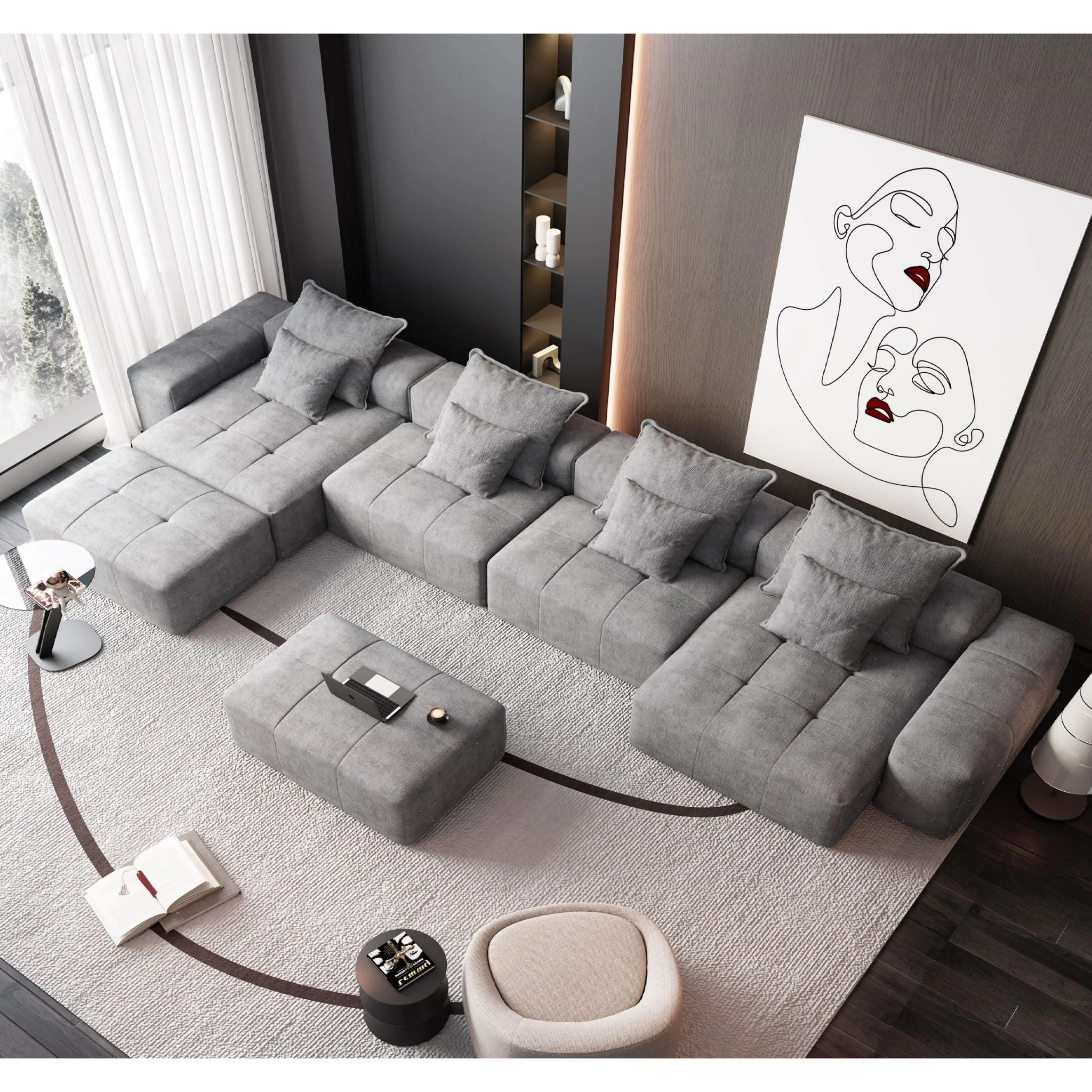 Modern Oversized Diy Combination Modular Sectional Sofa With Pillows - Image 45