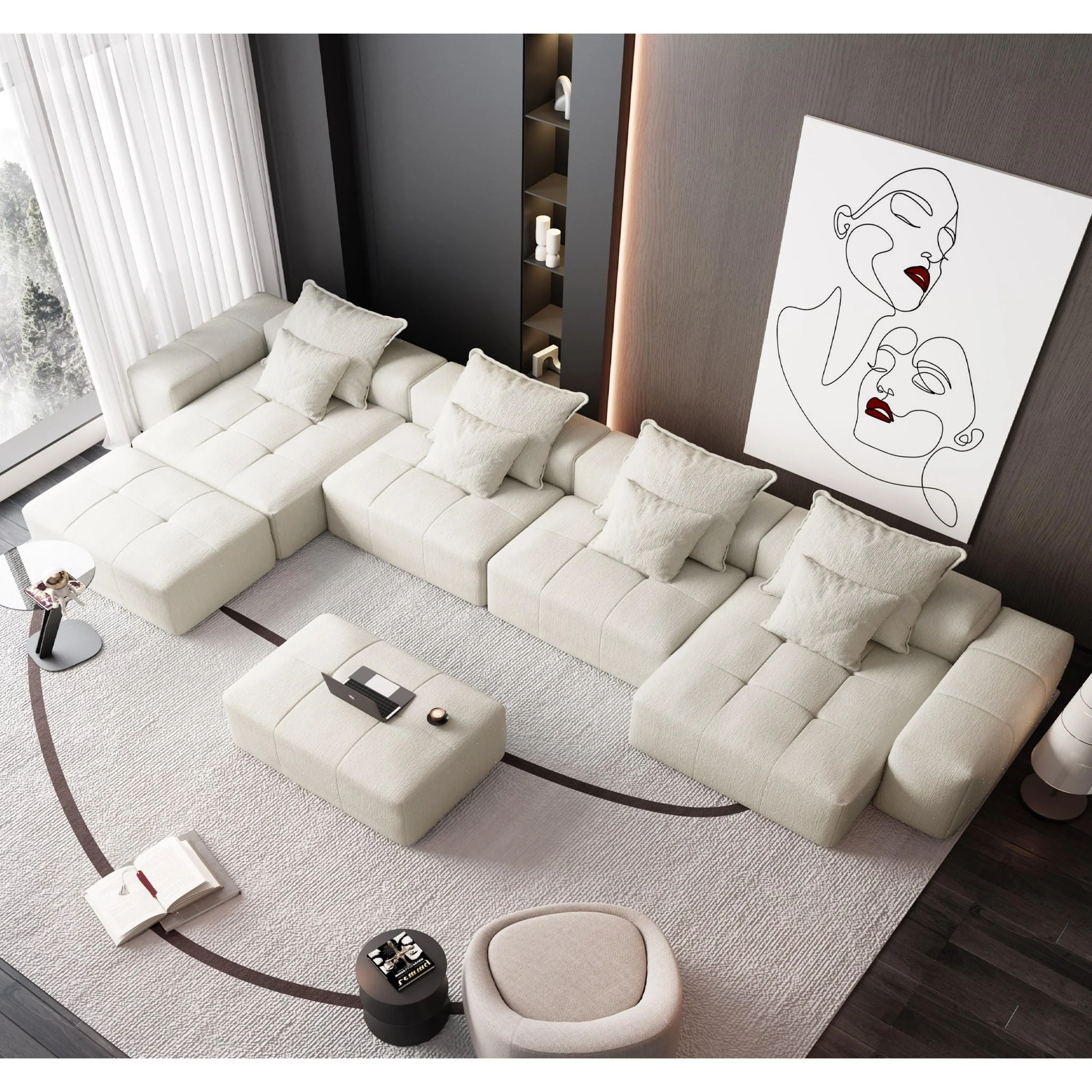 Modern Oversized Diy Combination Modular Sectional Sofa With Pillows - Image 57