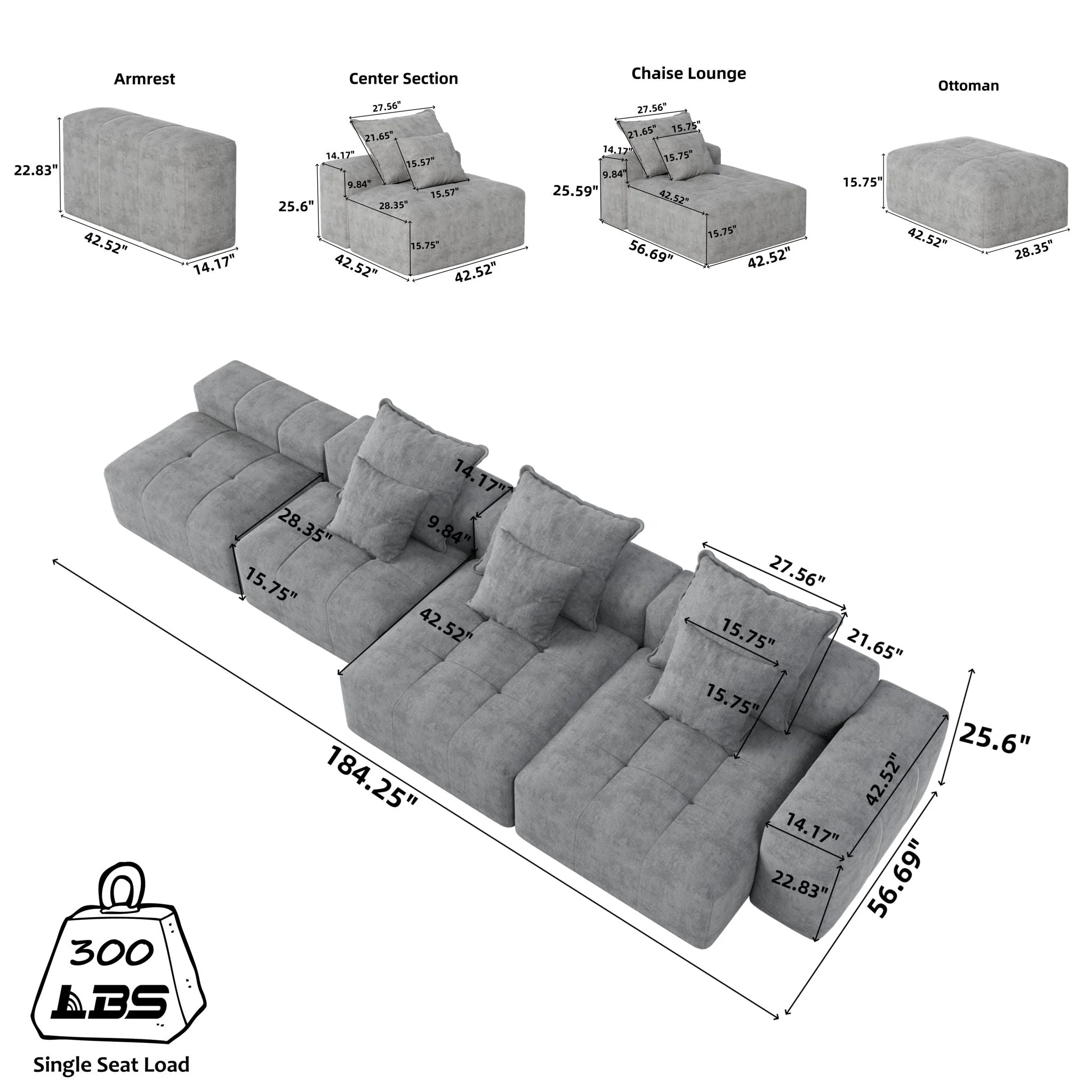 Modern Oversized Diy Combination Modular Sectional Sofa With Pillows - Image 61