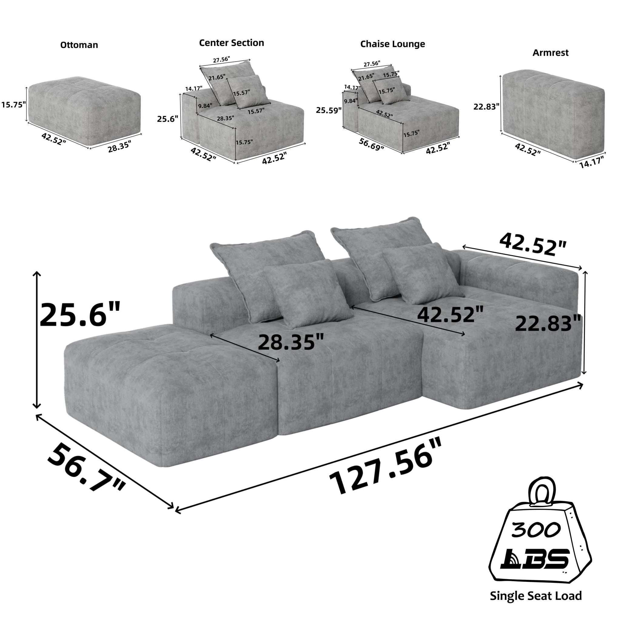 Modern Oversized Diy Combination Modular Sectional Sofa With Pillows - Image 70
