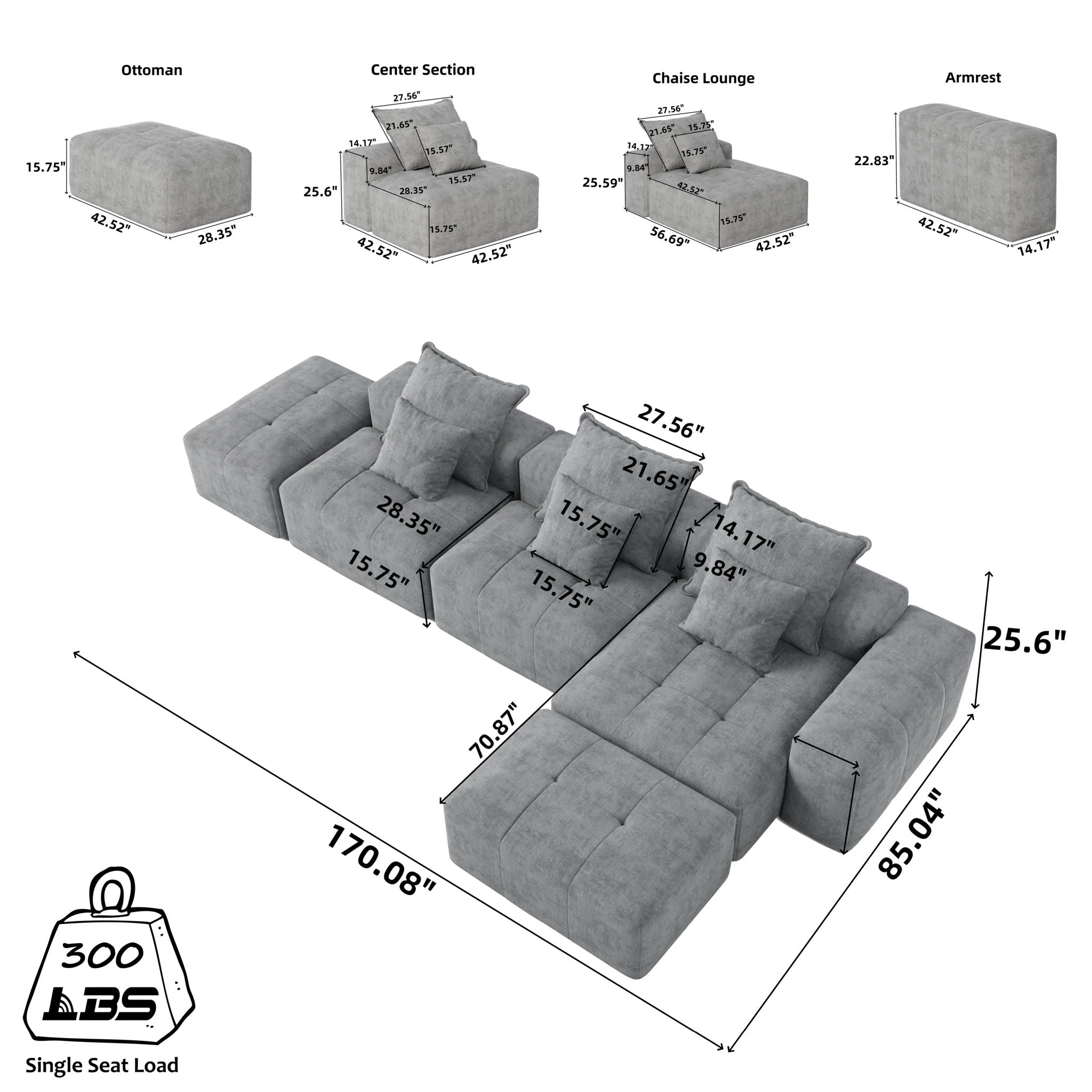 Modern Oversized Diy Combination Modular Sectional Sofa With Pillows - Image 80