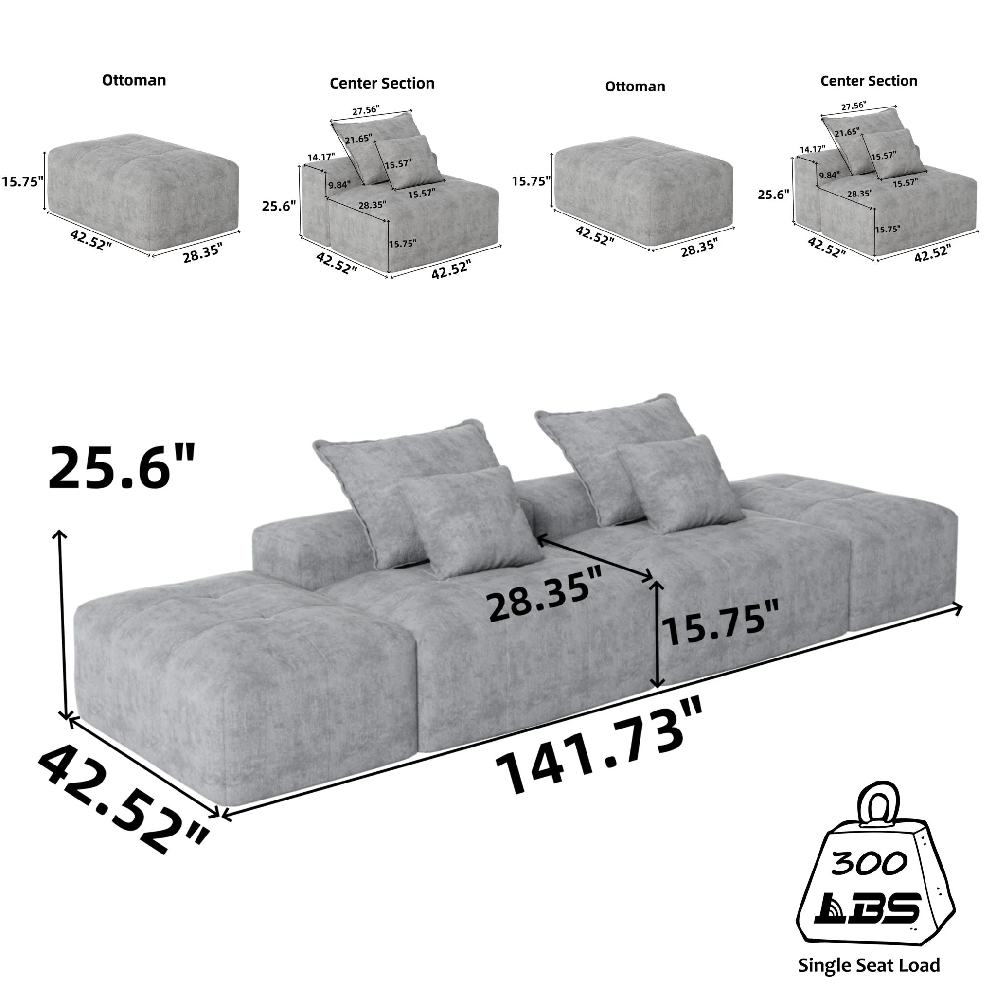 Modern Oversized Diy Combination Modular Sectional Sofa With Pillows - Image 86