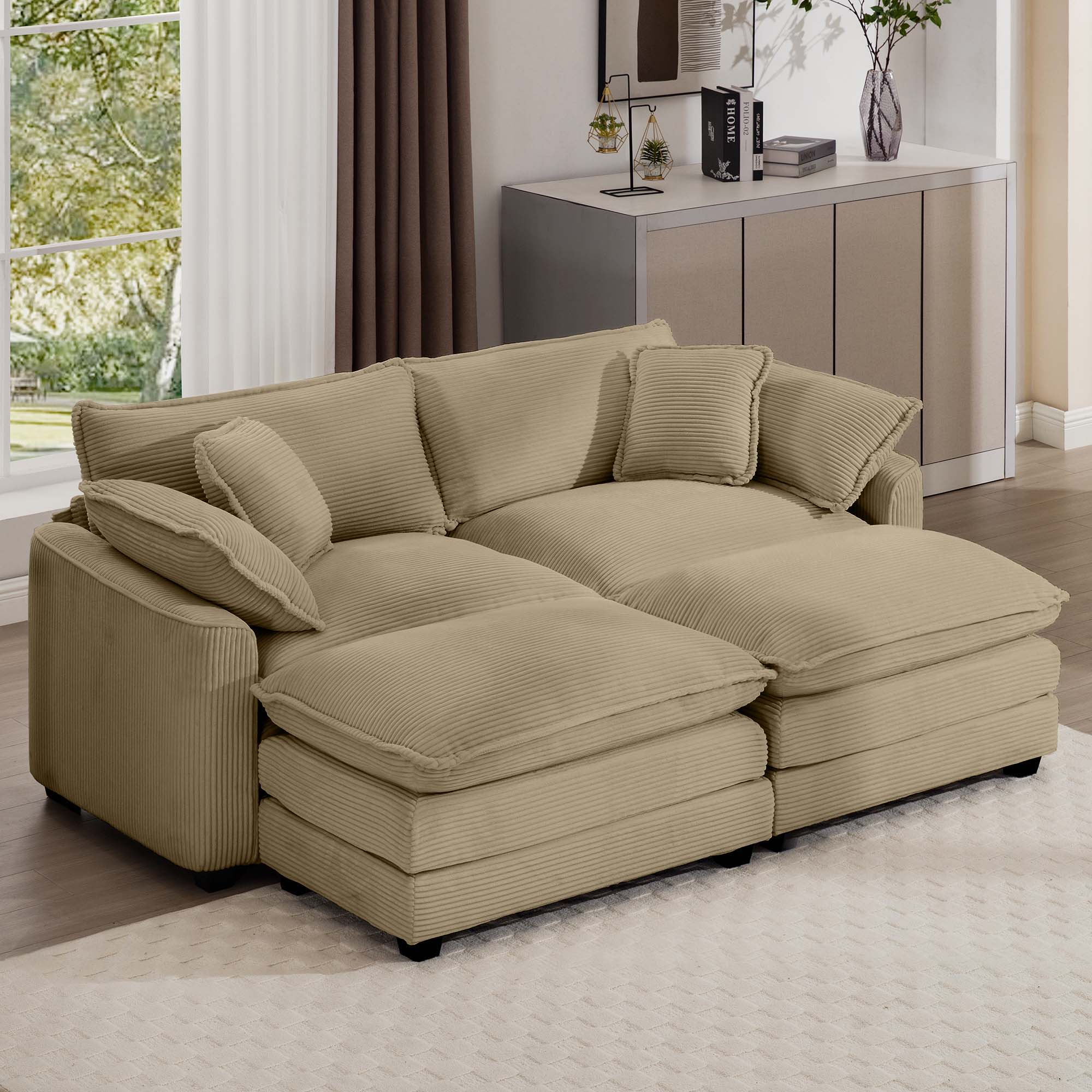 Modern Oversized Modular Cushion Sofa With Ottoman, Low Back, Deep Seating Sofa Set - Image 100