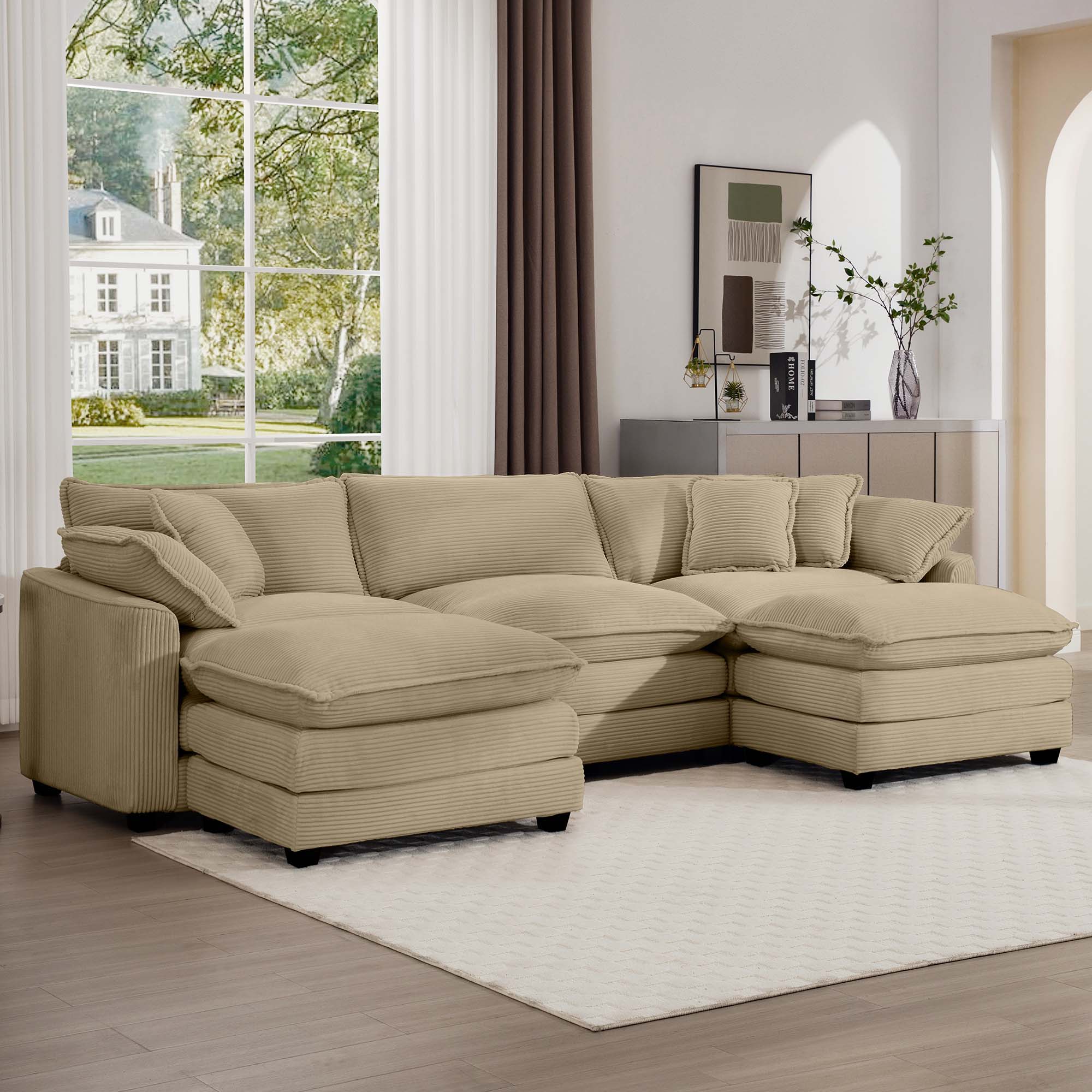 Modern Oversized Modular Cushion Sofa With Ottoman, Low Back, Deep Seating Sofa Set - Image 102