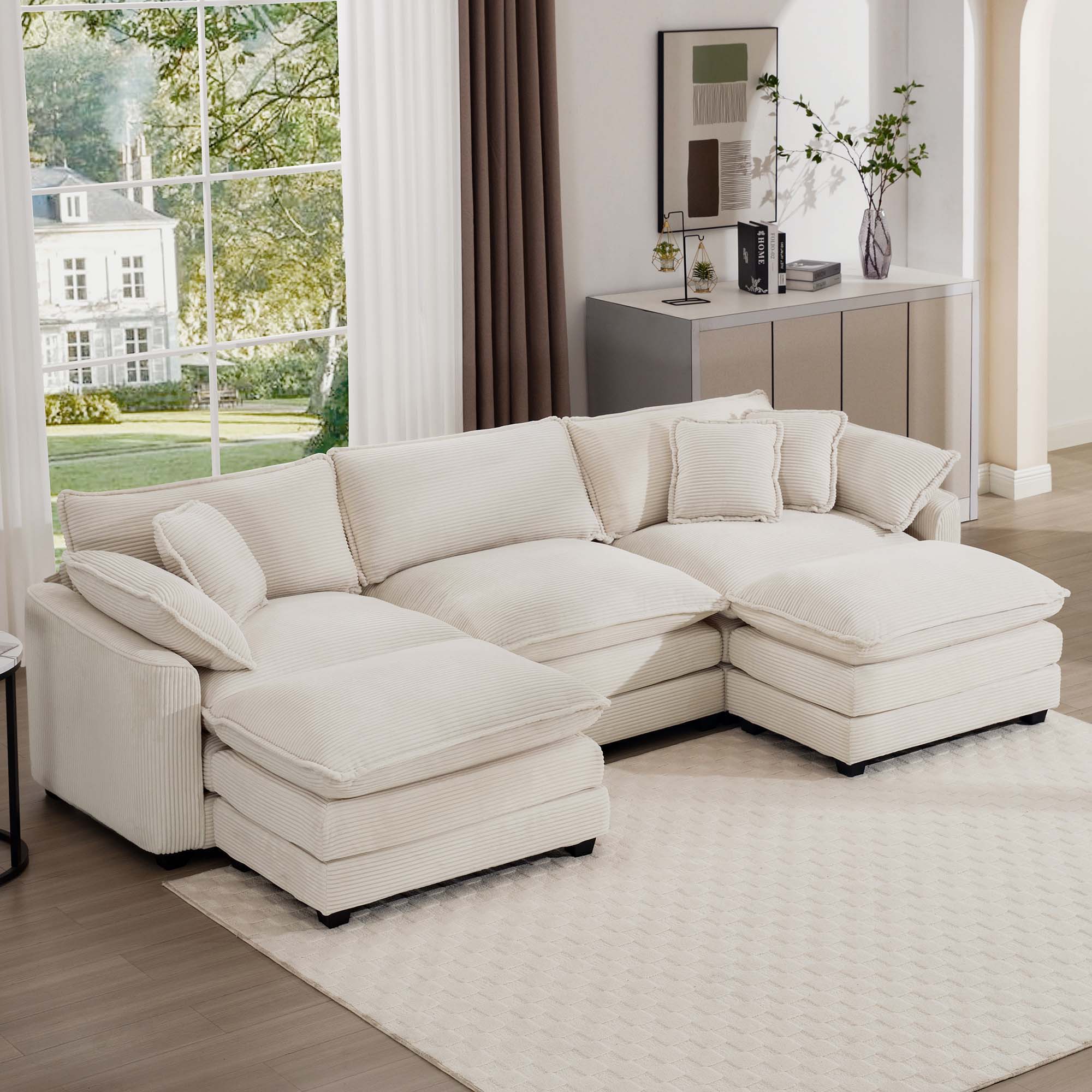 Modern Oversized Modular Cushion Sofa With Ottoman, Low Back, Deep Seating Sofa Set - Image 104