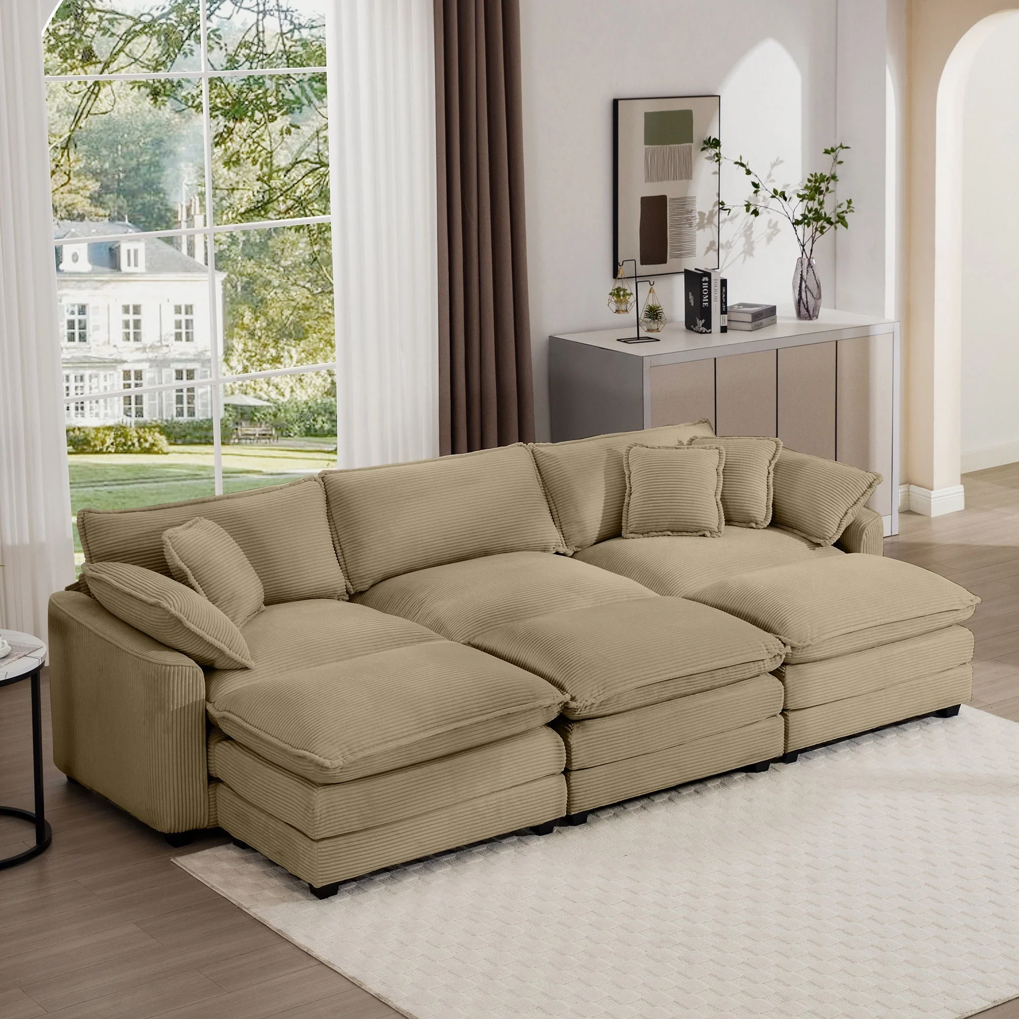 Modern Oversized Modular Cushion Sofa With Ottoman, Low Back, Deep Seating Sofa Set - Image 108