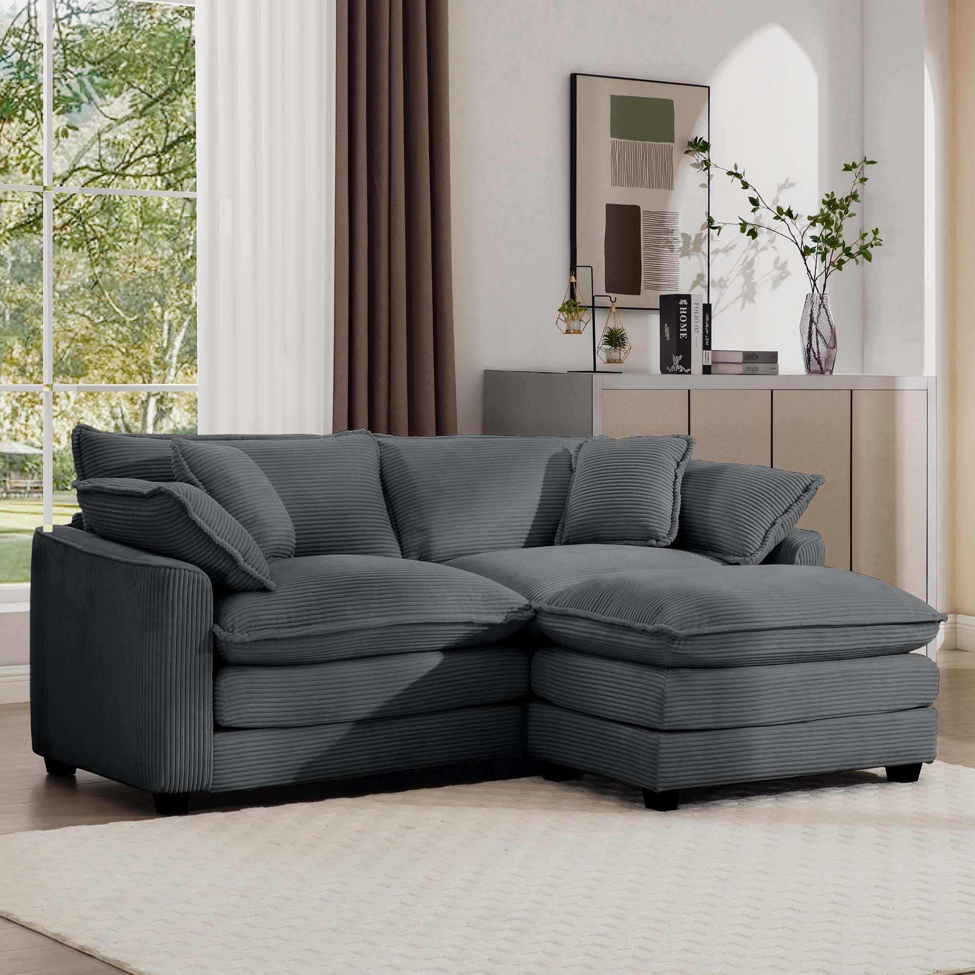 Modern Oversized Modular Cushion Sofa With Ottoman, Low Back, Deep Seating Sofa Set - Image 110