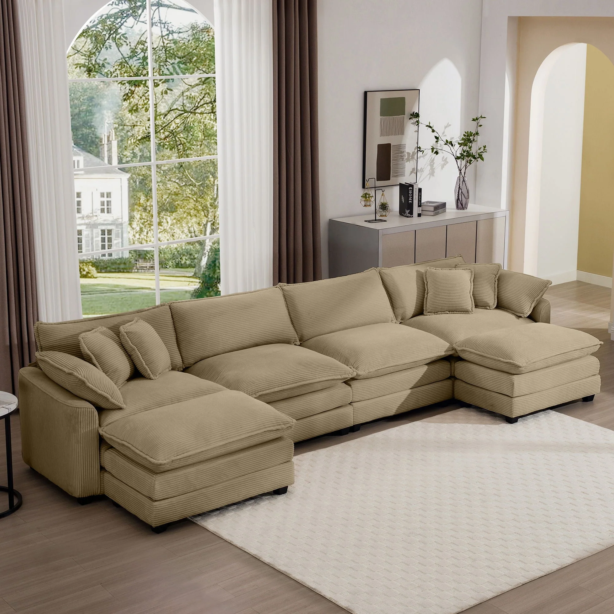 Modern Oversized Modular Cushion Sofa With Ottoman, Low Back, Deep Seating Sofa Set - Image 34