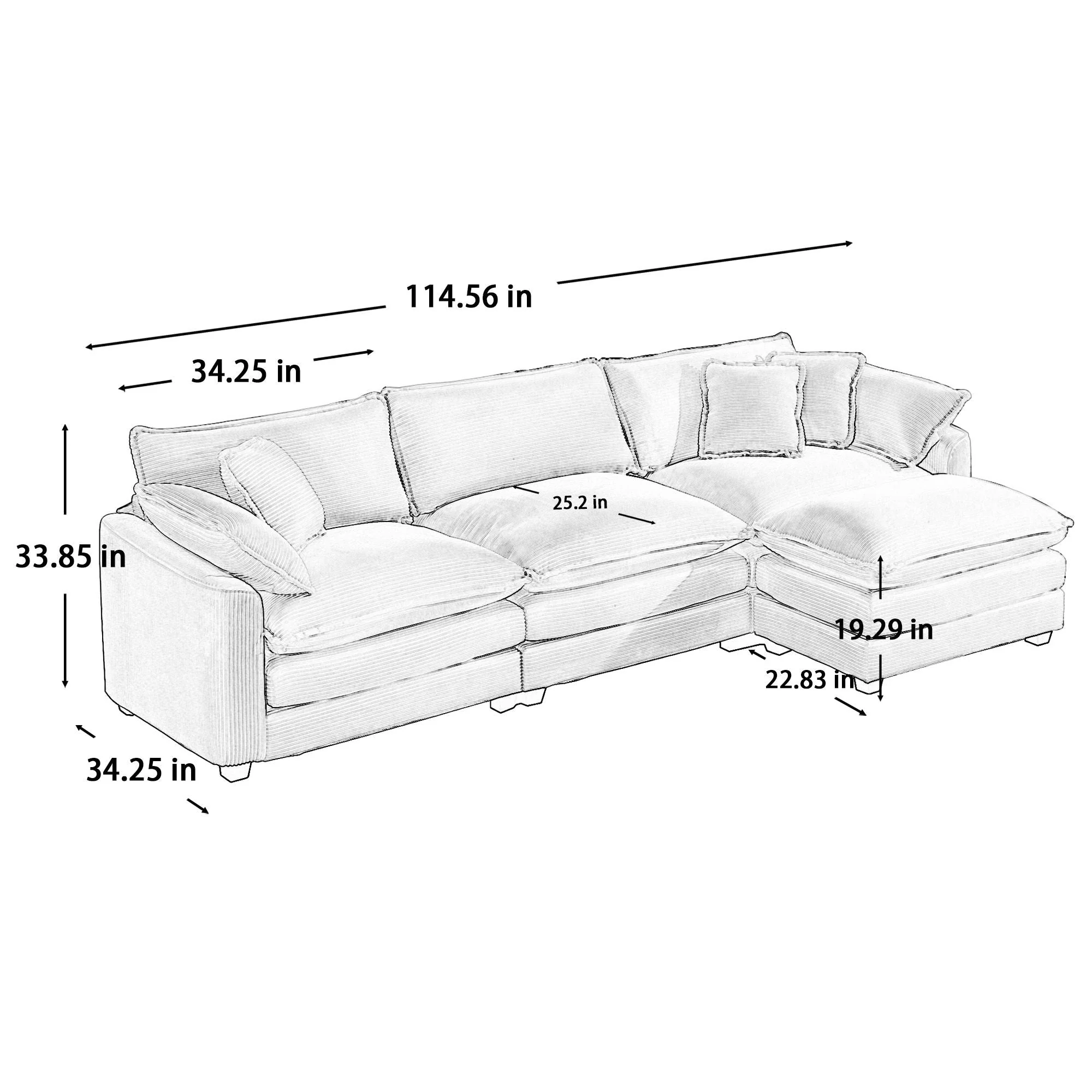 Modern Oversized Modular Cushion Sofa With Ottoman, Low Back, Deep Seating Sofa Set - Image 38