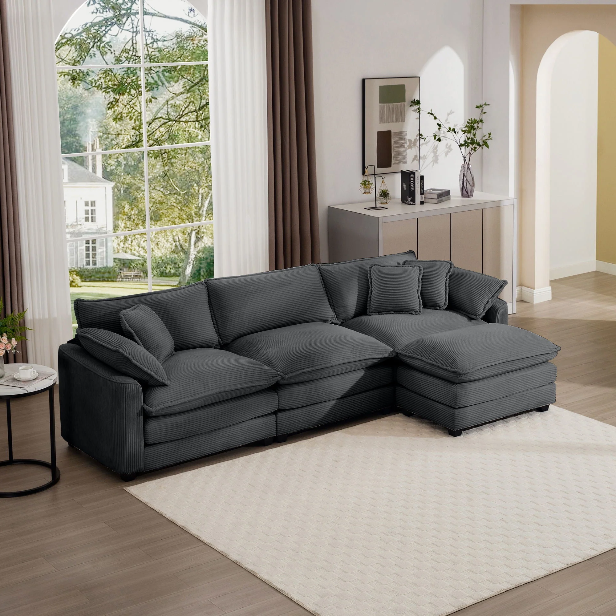 Modern Oversized Modular Cushion Sofa With Ottoman, Low Back, Deep Seating Sofa Set - Image 40