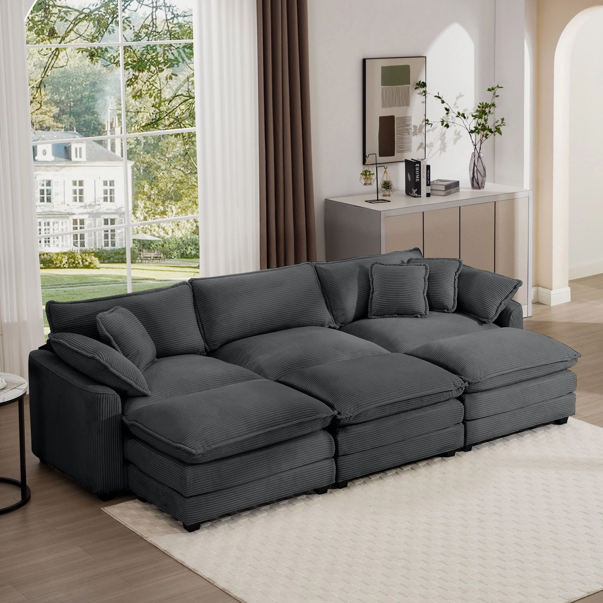 Modern Oversized Modular Cushion Sofa With Ottoman, Low Back, Deep Seating Sofa Set - Image 41