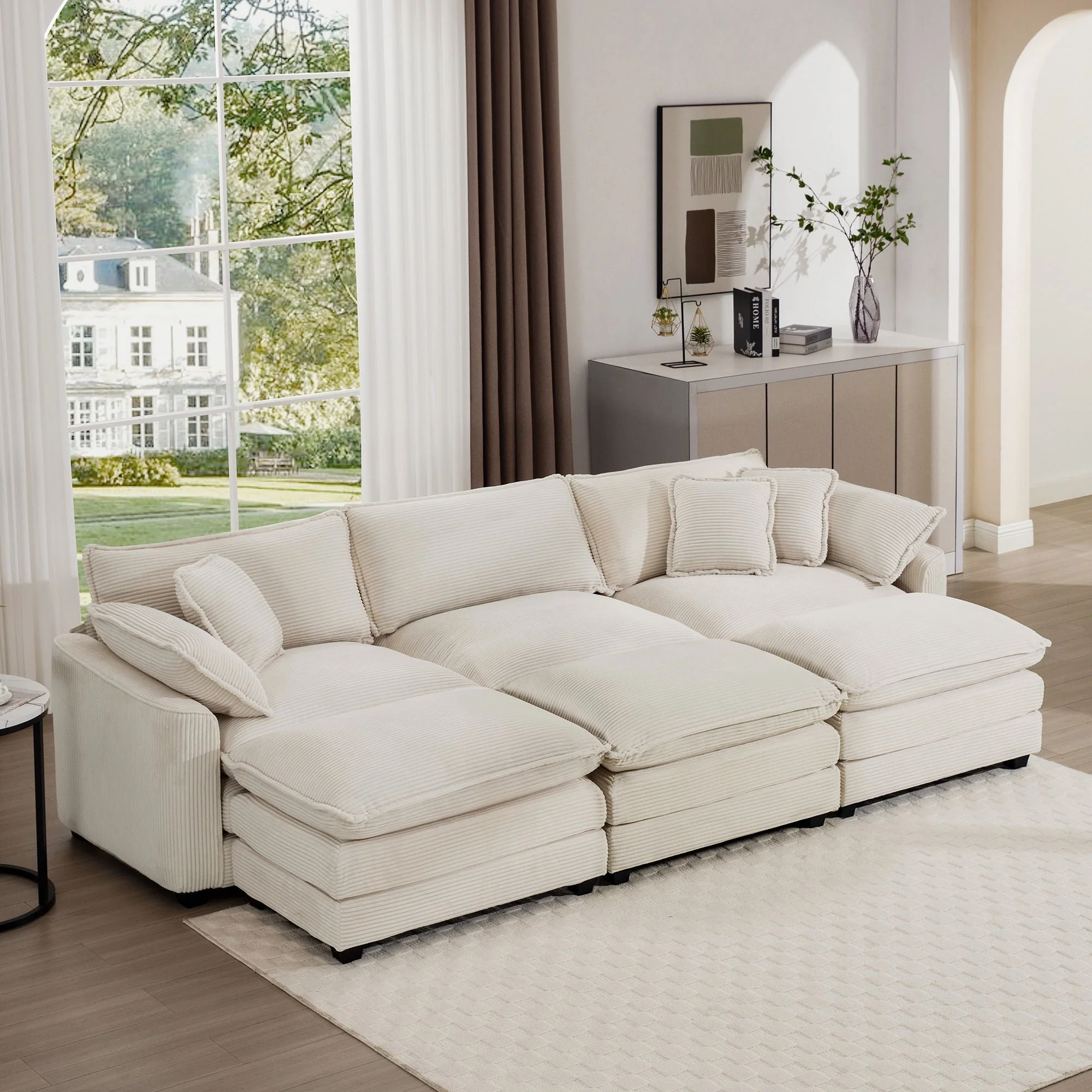 Modern Oversized Modular Cushion Sofa With Ottoman, Low Back, Deep Seating Sofa Set - Image 45