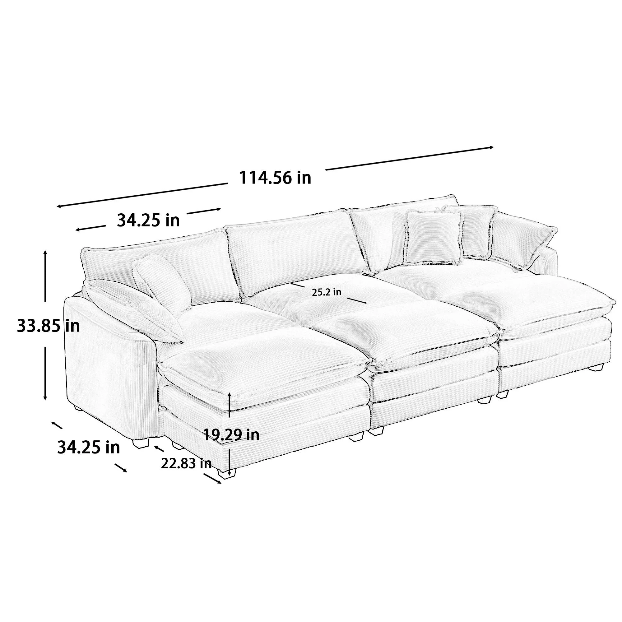 Modern Oversized Modular Cushion Sofa With Ottoman, Low Back, Deep Seating Sofa Set - Image 47