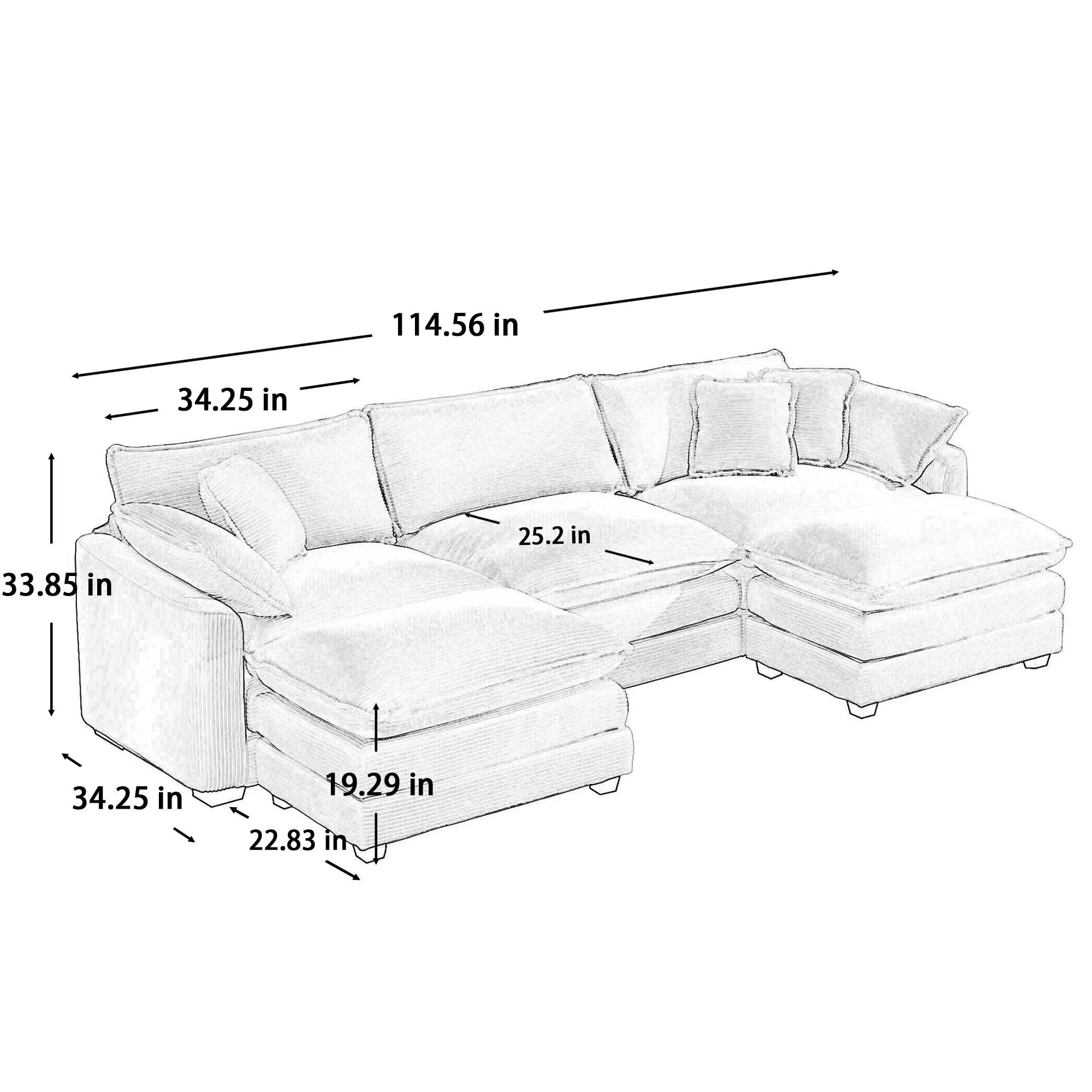 Modern Oversized Modular Cushion Sofa With Ottoman, Low Back, Deep Seating Sofa Set - Image 48
