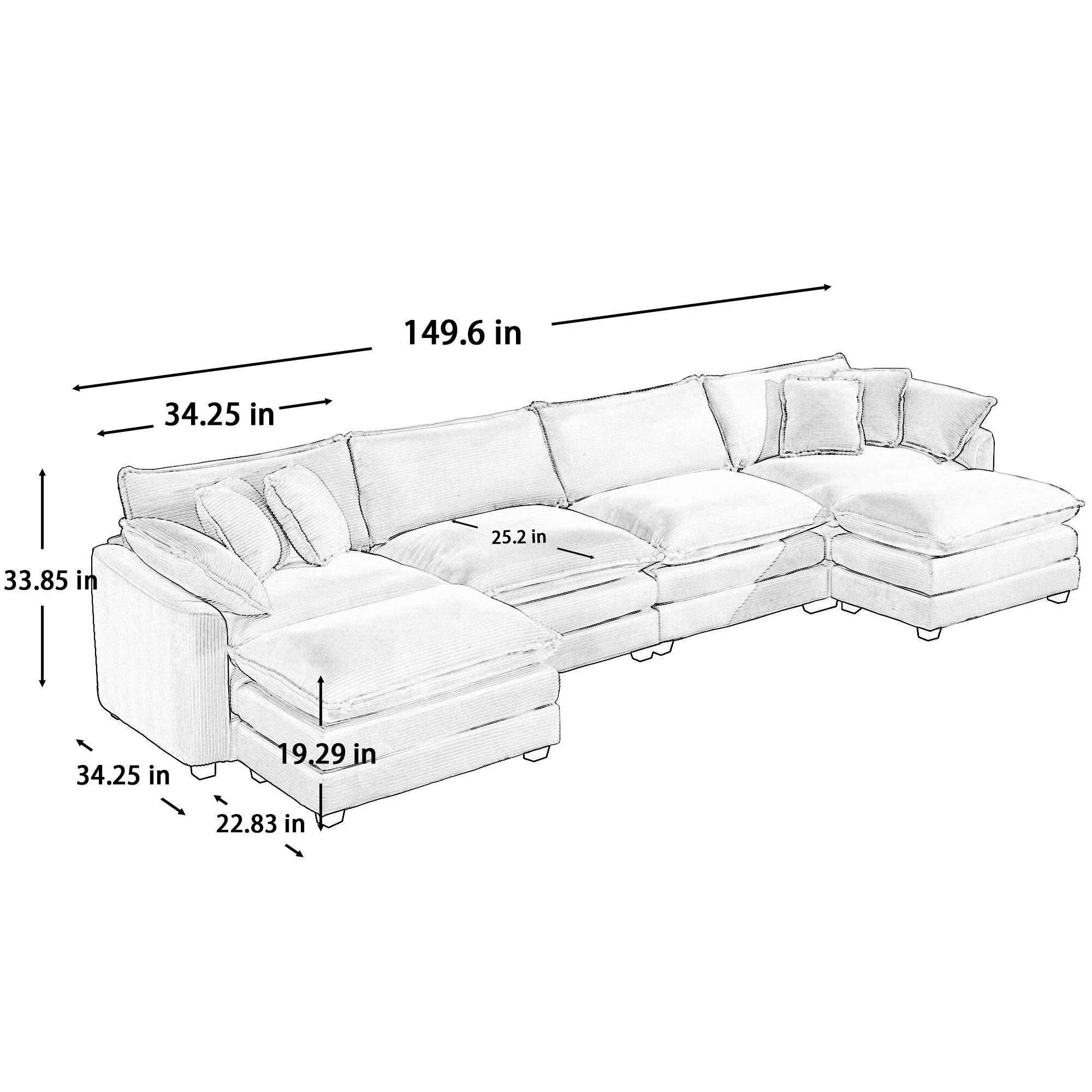 Modern Oversized Modular Cushion Sofa With Ottoman, Low Back, Deep Seating Sofa Set - Image 50