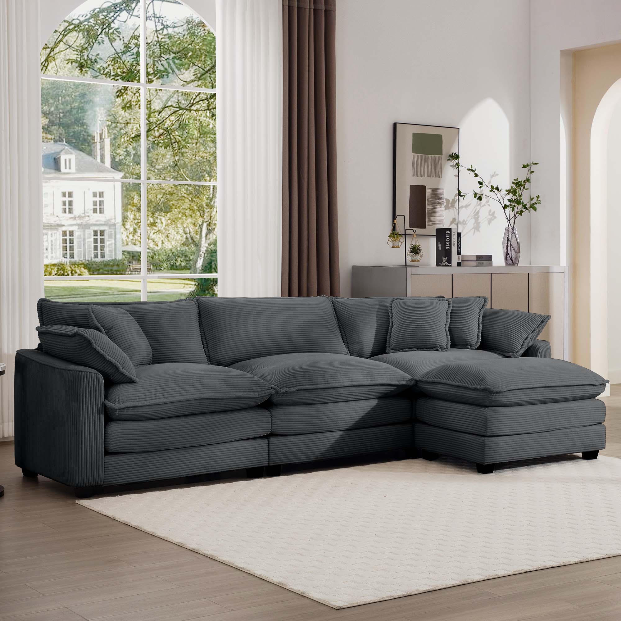 Modern Oversized Modular Cushion Sofa With Ottoman, Low Back, Deep Seating Sofa Set - Image 53