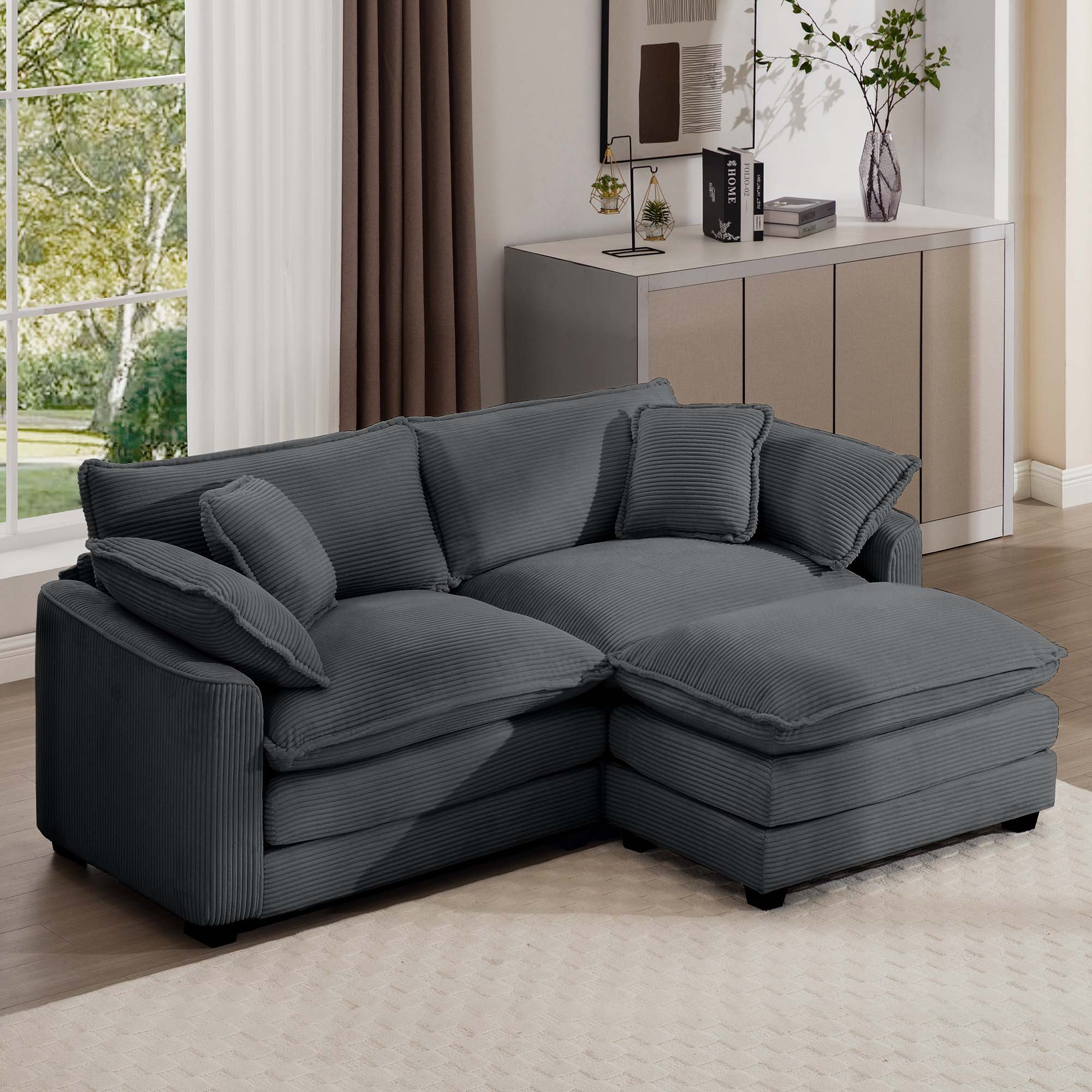 Modern Oversized Modular Cushion Sofa With Ottoman, Low Back, Deep Seating Sofa Set - Image 58