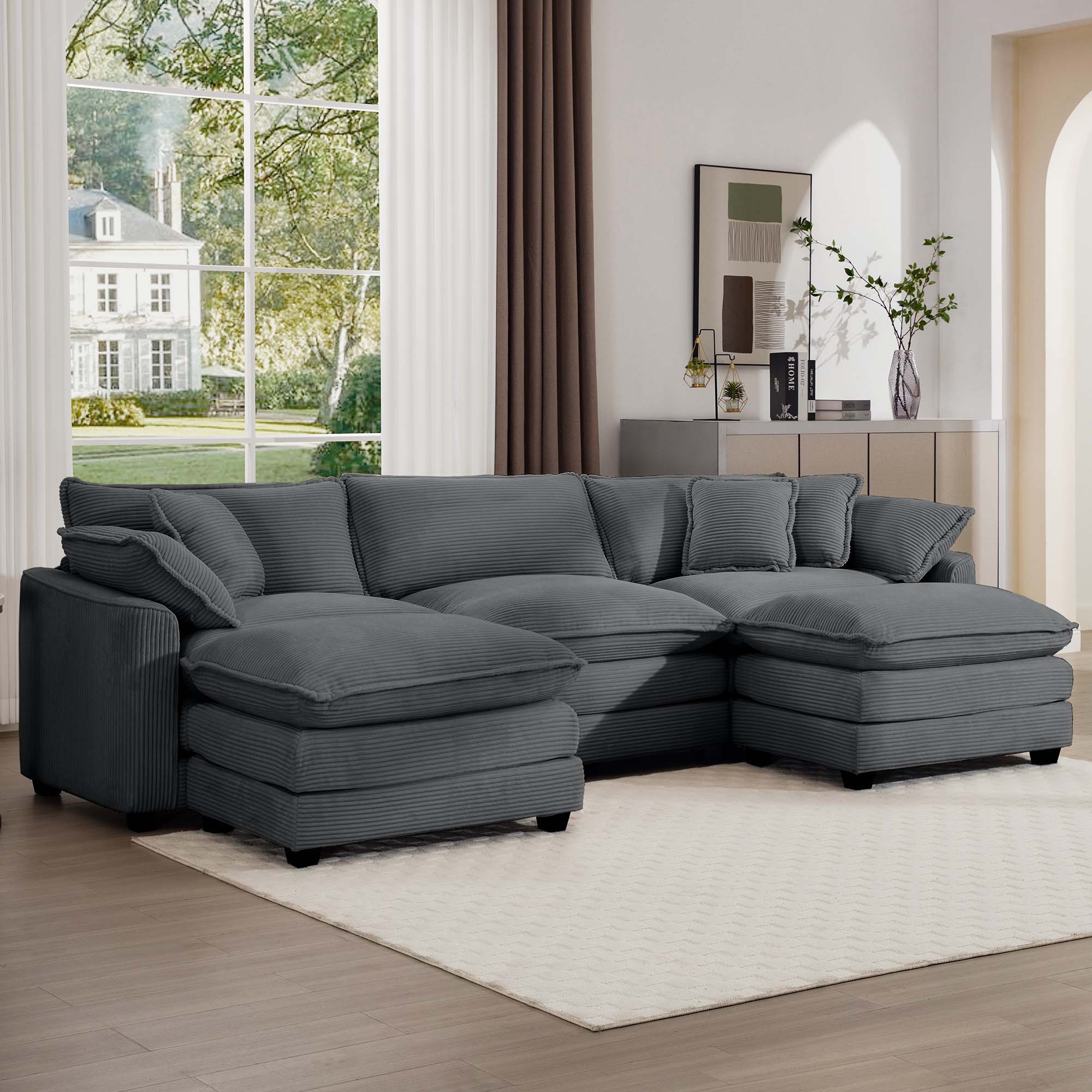 Modern Oversized Modular Cushion Sofa With Ottoman, Low Back, Deep Seating Sofa Set - Image 60