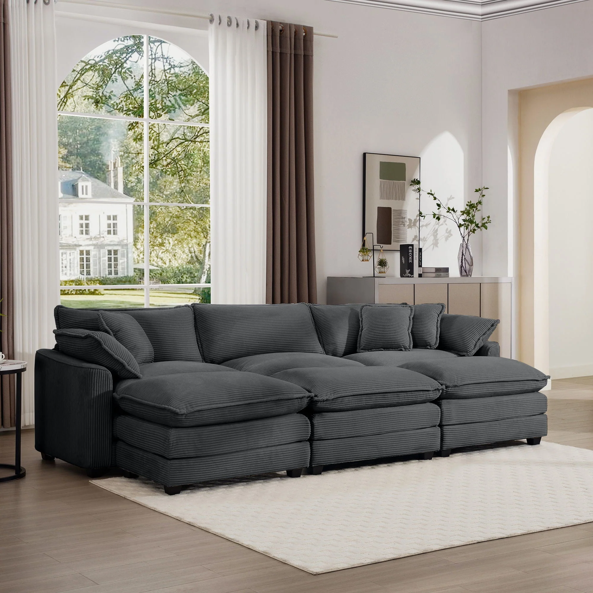 Modern Oversized Modular Cushion Sofa With Ottoman, Low Back, Deep Seating Sofa Set - Image 61