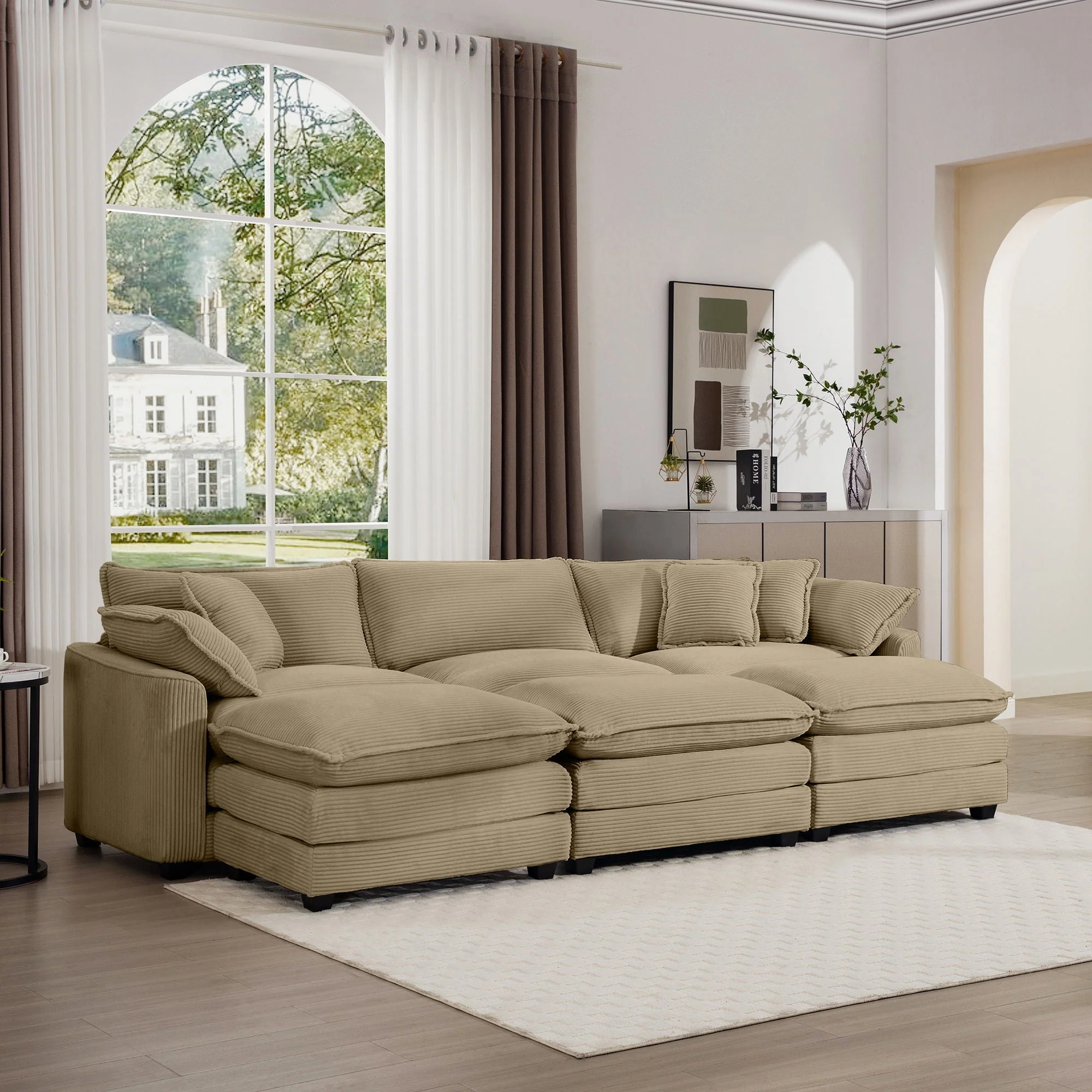 Modern Oversized Modular Cushion Sofa With Ottoman, Low Back, Deep Seating Sofa Set - Image 63