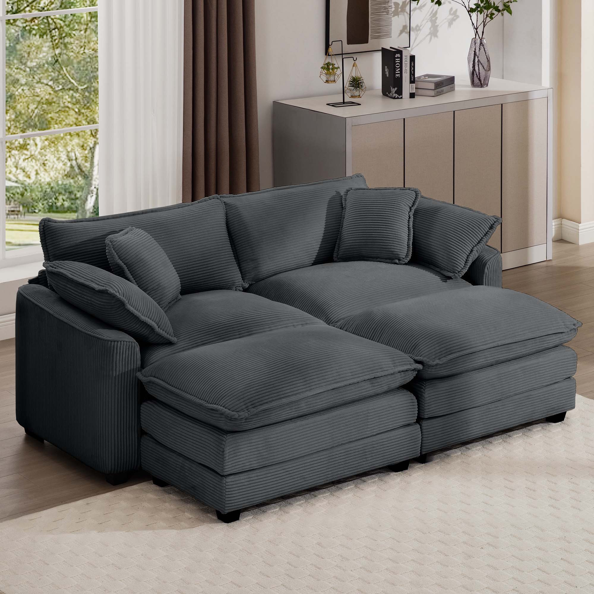Modern Oversized Modular Cushion Sofa With Ottoman, Low Back, Deep Seating Sofa Set - Image 65