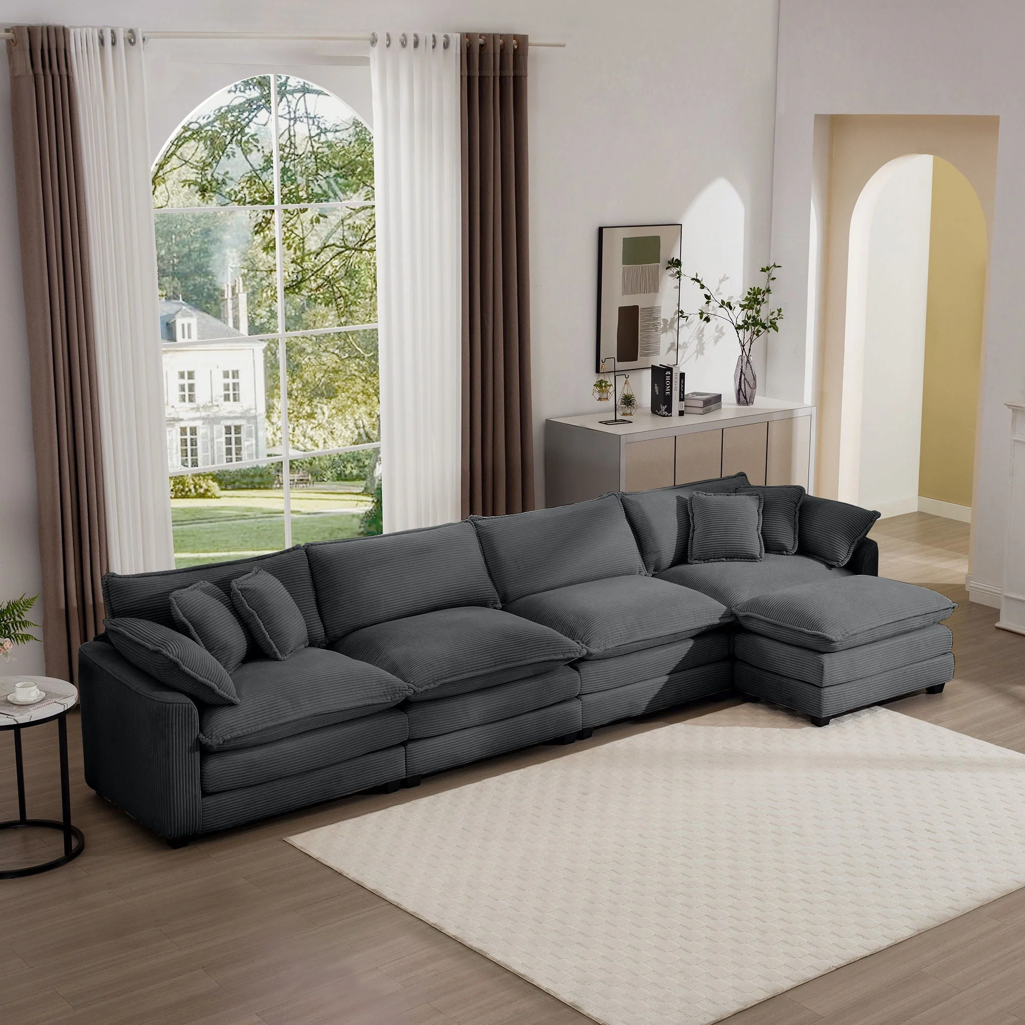 Modern Oversized Modular Cushion Sofa With Ottoman, Low Back, Deep Seating Sofa Set - Image 67