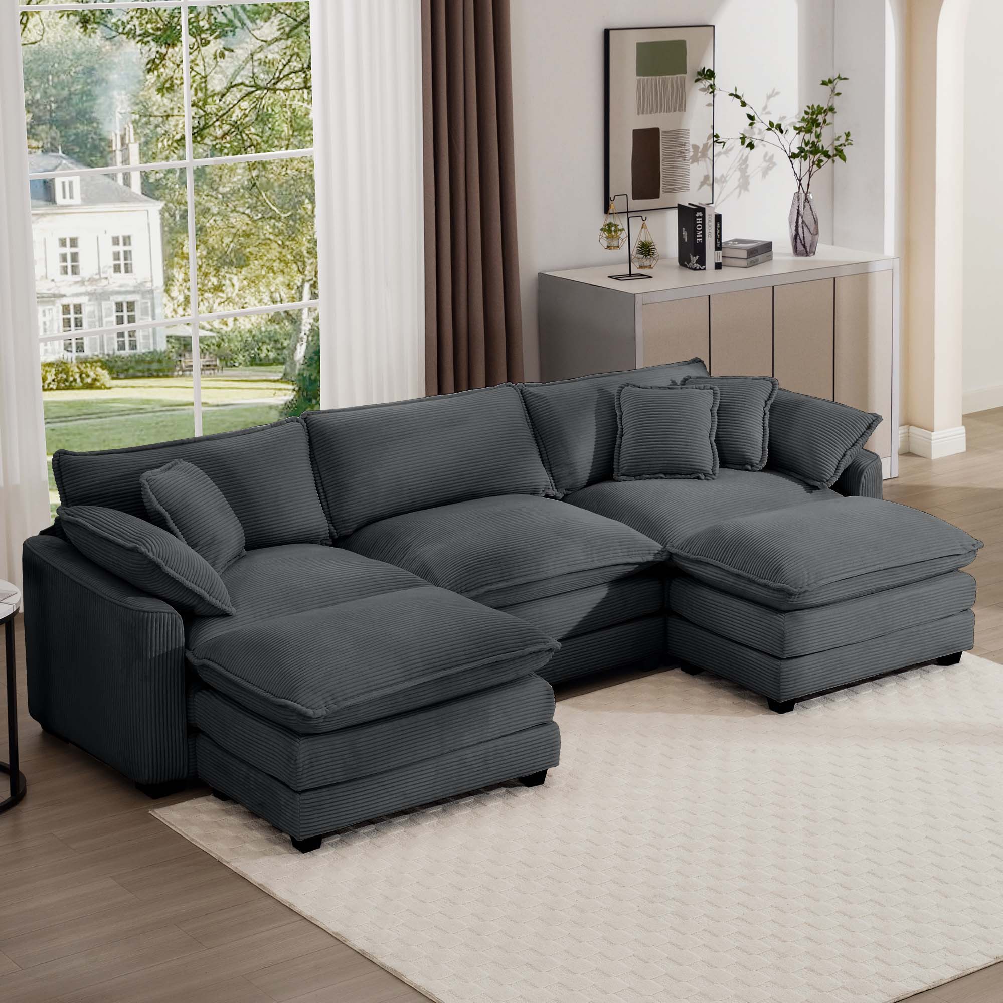 Modern Oversized Modular Cushion Sofa With Ottoman, Low Back, Deep Seating Sofa Set - Image 68