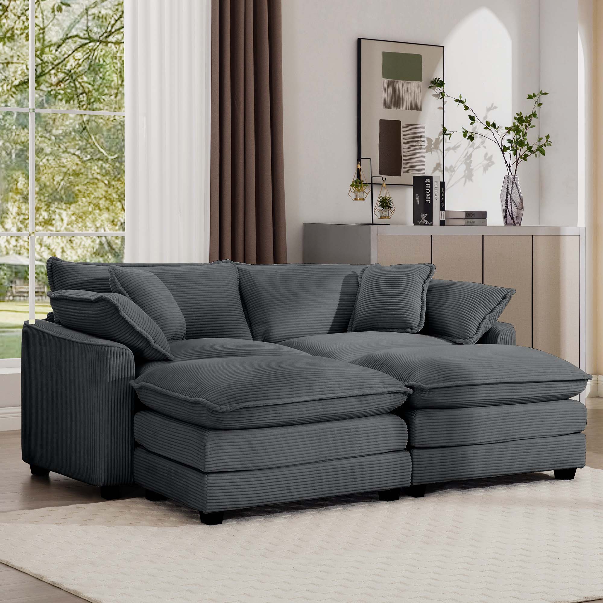 Modern Oversized Modular Cushion Sofa With Ottoman, Low Back, Deep Seating Sofa Set - Image 74