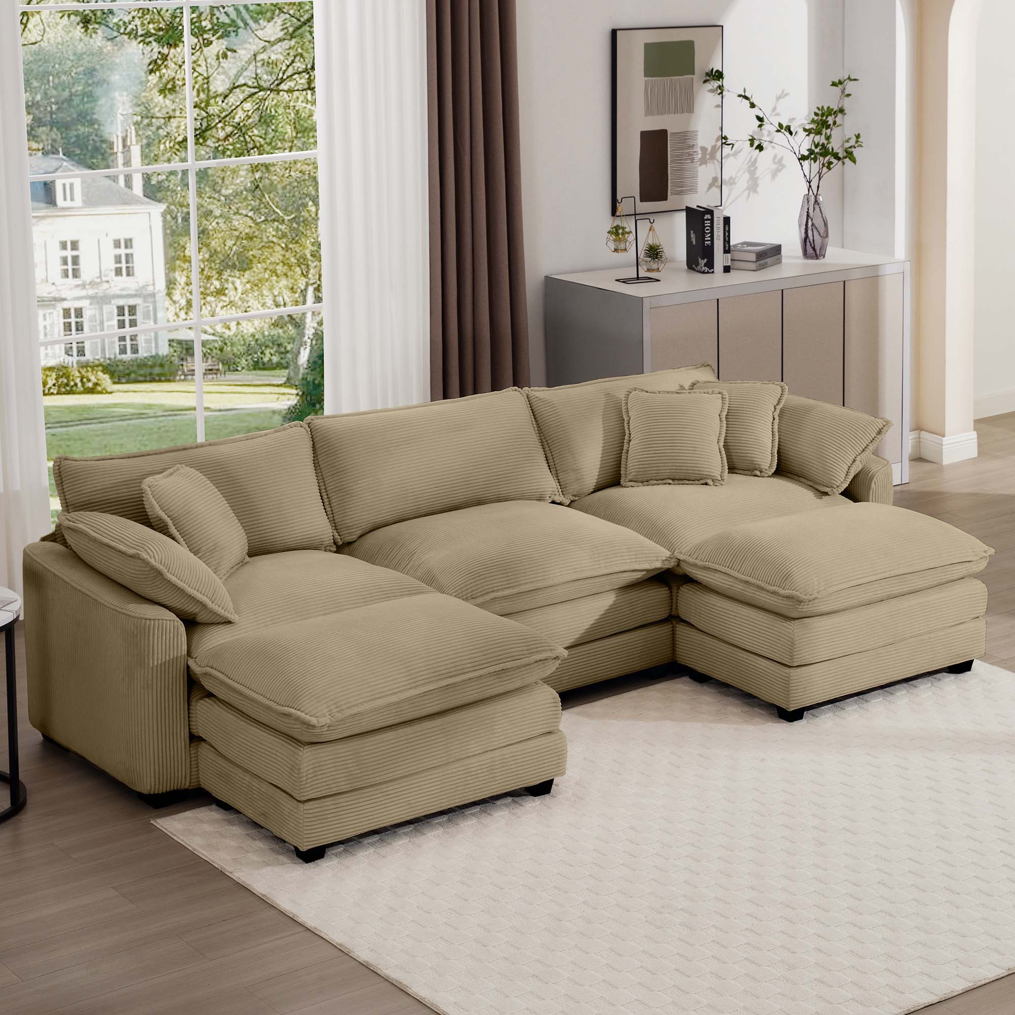 Modern Oversized Modular Cushion Sofa With Ottoman, Low Back, Deep Seating Sofa Set - Image 75