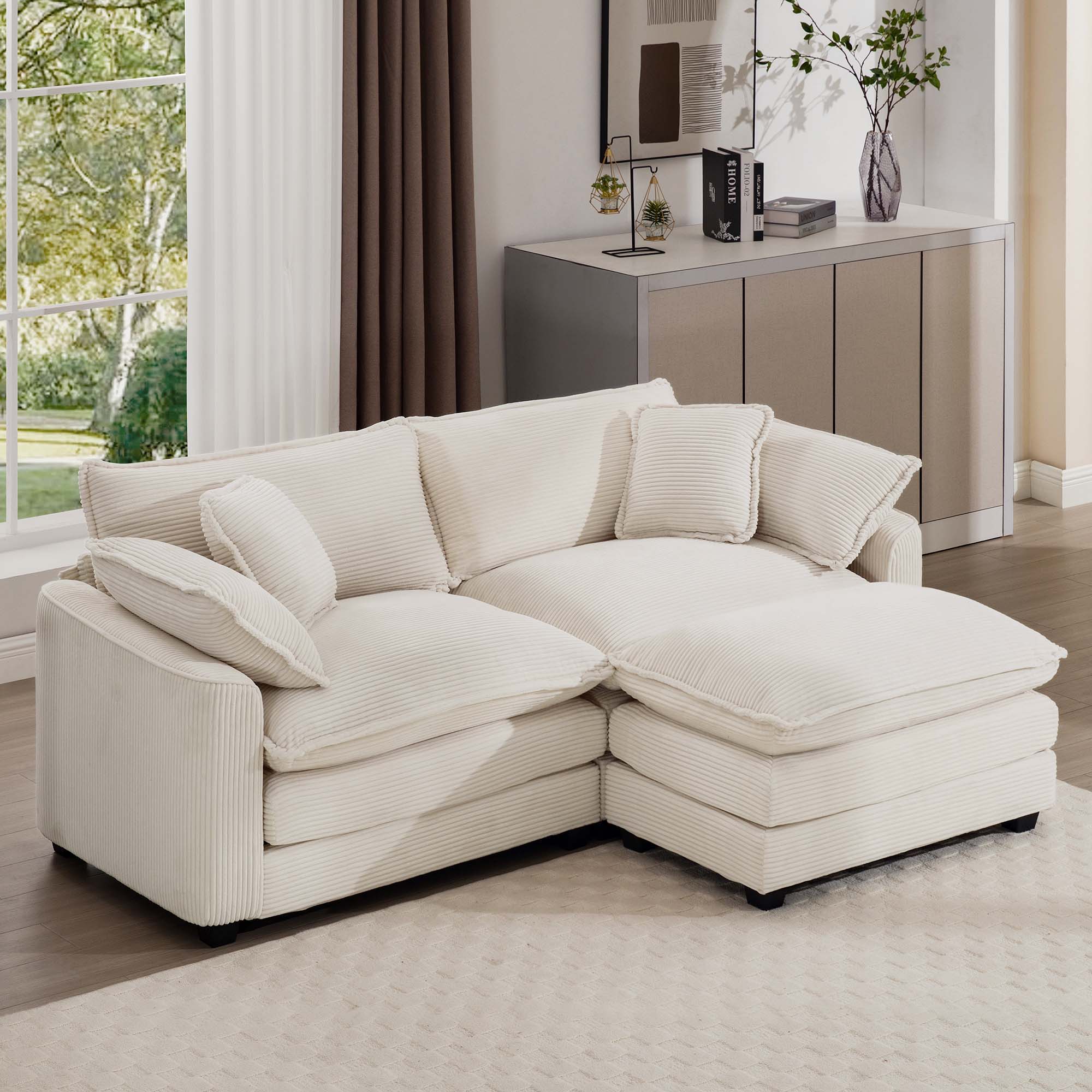 Modern Oversized Modular Cushion Sofa With Ottoman, Low Back, Deep Seating Sofa Set - Image 76