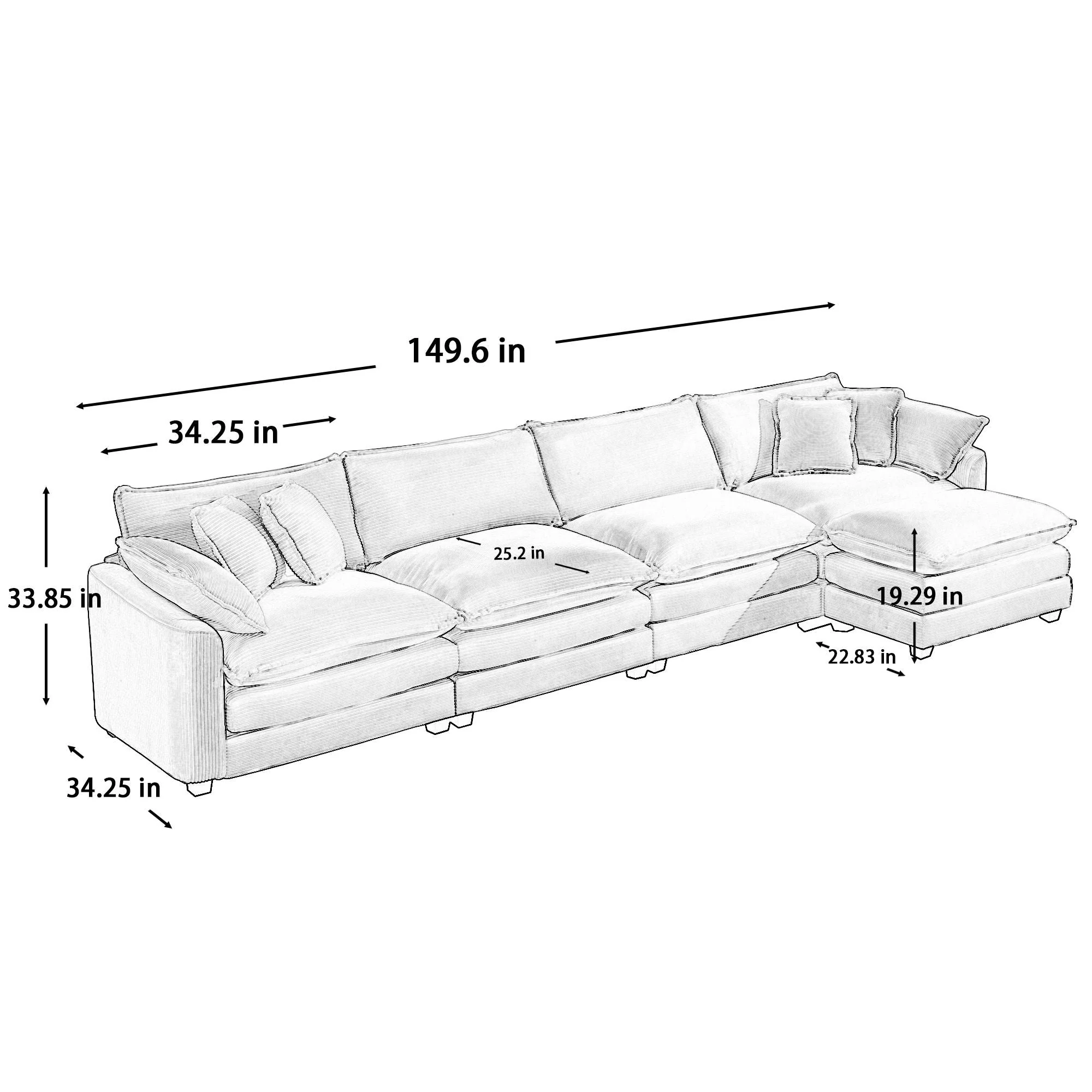 Modern Oversized Modular Cushion Sofa With Ottoman, Low Back, Deep Seating Sofa Set - Image 77