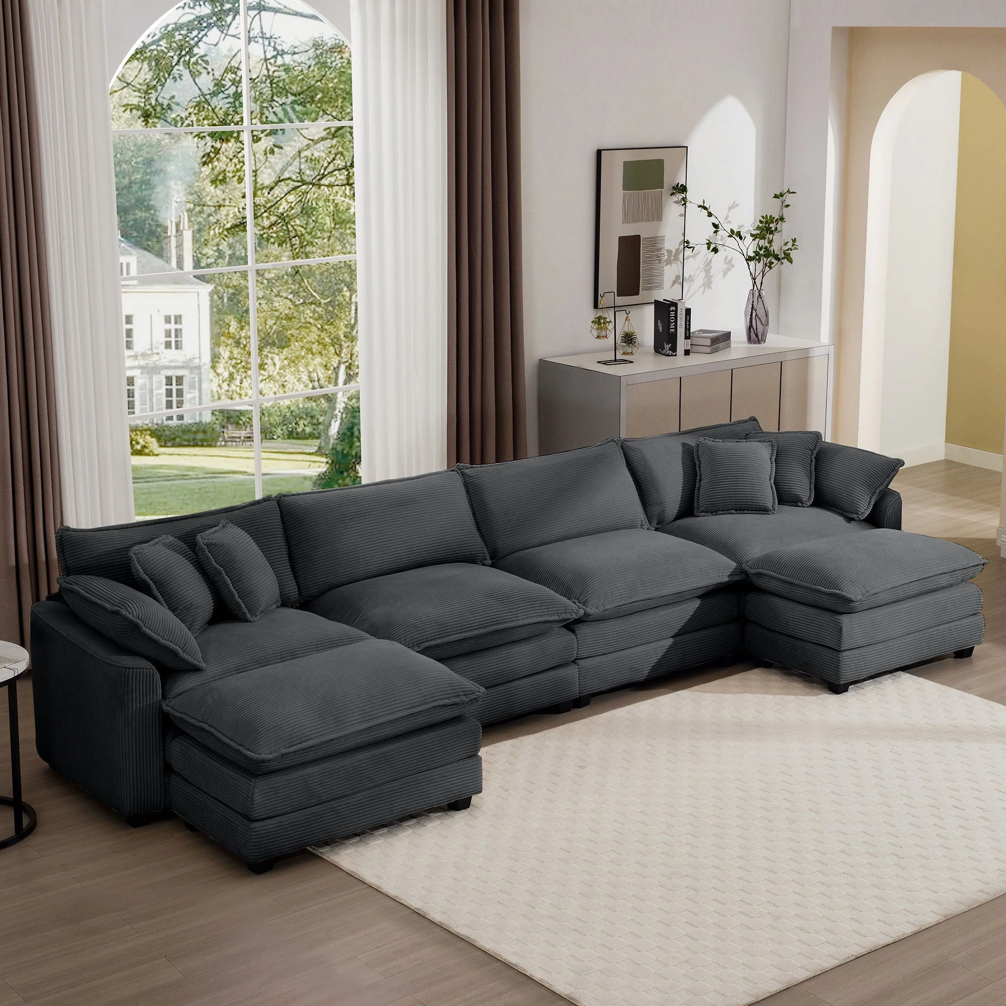 Modern Oversized Modular Cushion Sofa With Ottoman, Low Back, Deep Seating Sofa Set - Image 78
