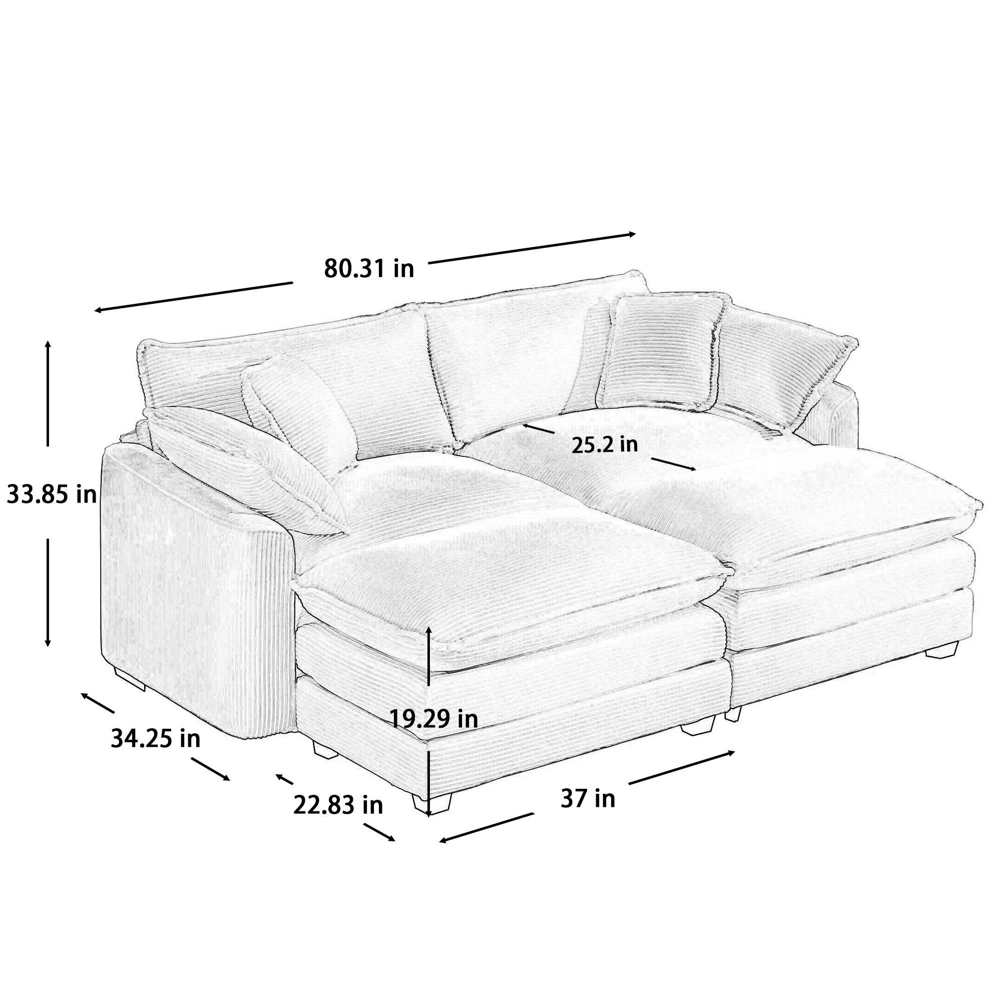 Modern Oversized Modular Cushion Sofa With Ottoman, Low Back, Deep Seating Sofa Set - Image 85